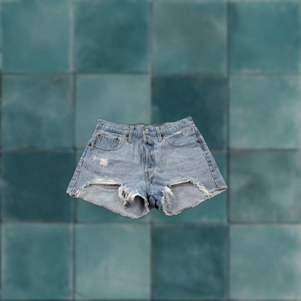 Levi's Levi's 501 Shorts Womens W28 Blue Distressed Denim High Rise Button Fly Cutoff Size 28" / US 6 / IT 42 - 1 Thumbnail