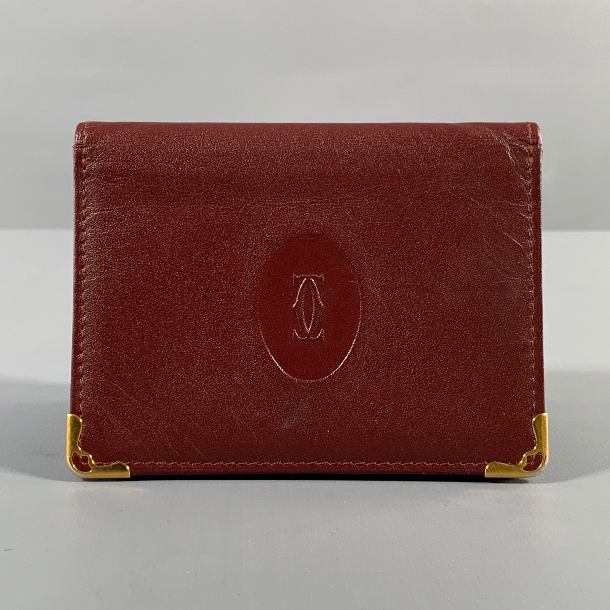 image of Cartier Burgundy Gold Leather Card Case Wallet, Men's