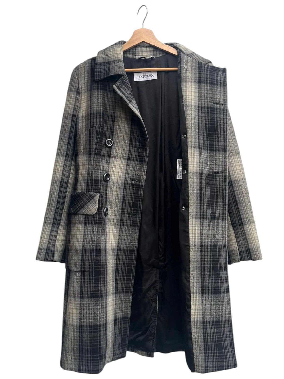 Max Mara Sportmax Plaid Double Breasted Wool Blend Coat Size S / US 4 / IT 40 - 5 Thumbnail