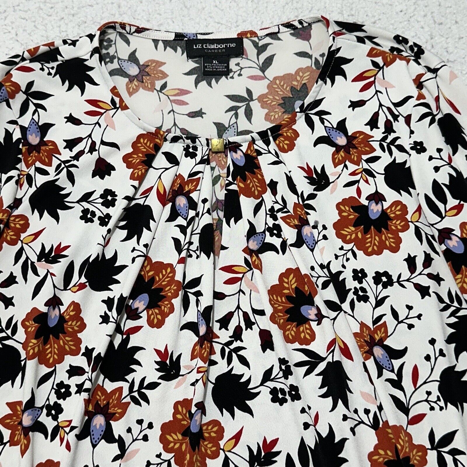 Liz Claiborne Liz Claiborne XL White Floral Long Sleeve Pullover Blouse Size XL / US 12-14 / IT 48-50 - 2 Thumbnail