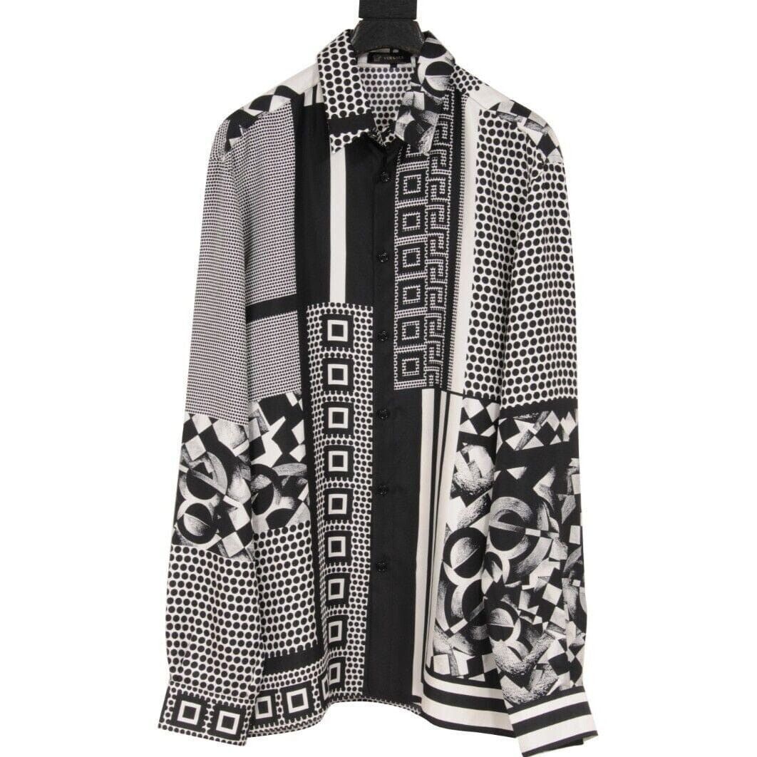 Versace Black White Silk Medusa Print Button Down Shirt Size US M / EU 48-50 / 2 - 1 Thumbnail