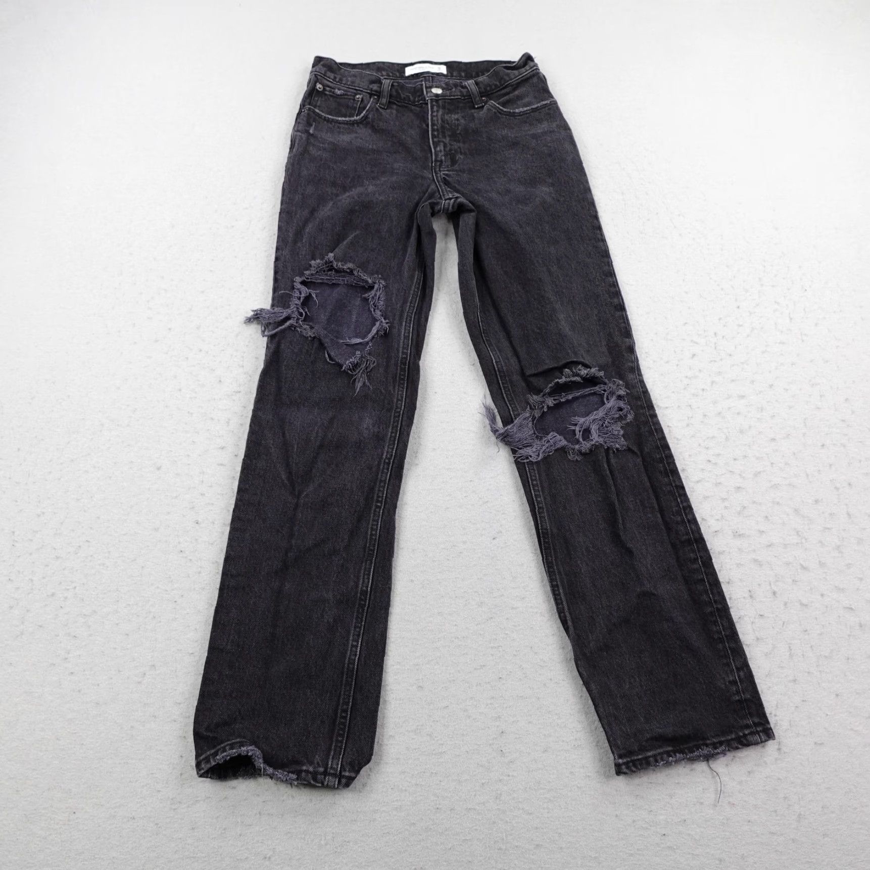 Abercrombie & Fitch Abercrombie & Fitch Jeans Womens 2 26 Black Denim 90s Straight Low Rise Distressed Jeans Size 26" / US 2 / IT 38 - 2 Thumbnail