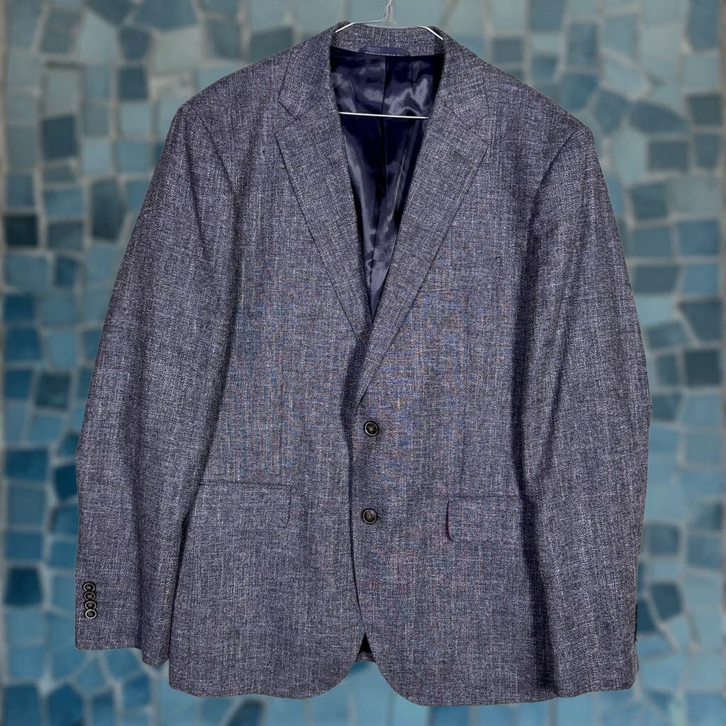 Rodd & Gunn Rodd & Gunn Mens L Blazer Sport Coat Italy Suit Jacket Virgin Wool Linen Cotton Blue Herringbone Classic Designer Size 42R - 1 Thumbnail