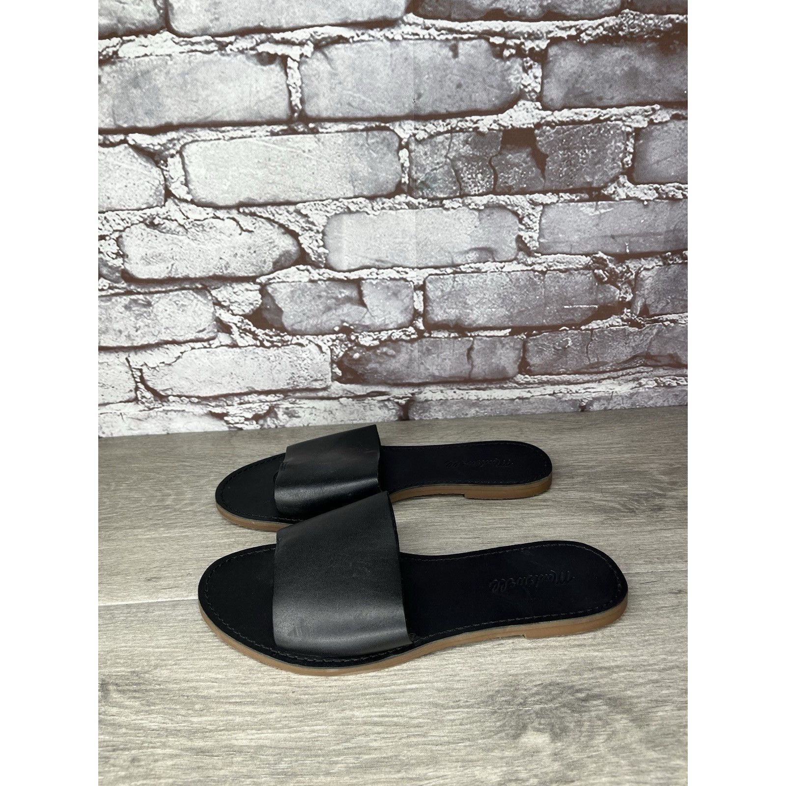 Madewell Madewell The Boardwalk Post Slides Black Leather Sandals Wom Size US 7.5 / IT 37.5 - 16 Thumbnail