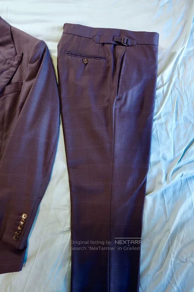 Tom Ford Tom Ford Men's Business Suit, Navy Windowpane, 100% Wool Size 46L - 8 Thumbnail