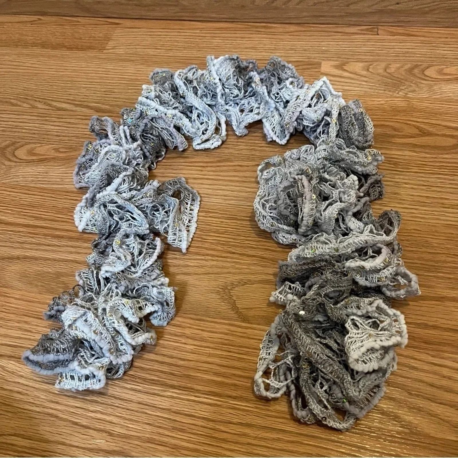 Handmade Fashion Handmade Crochet Ruffle Lace Scarf Grey Size ONE SIZE - 1 Thumbnail