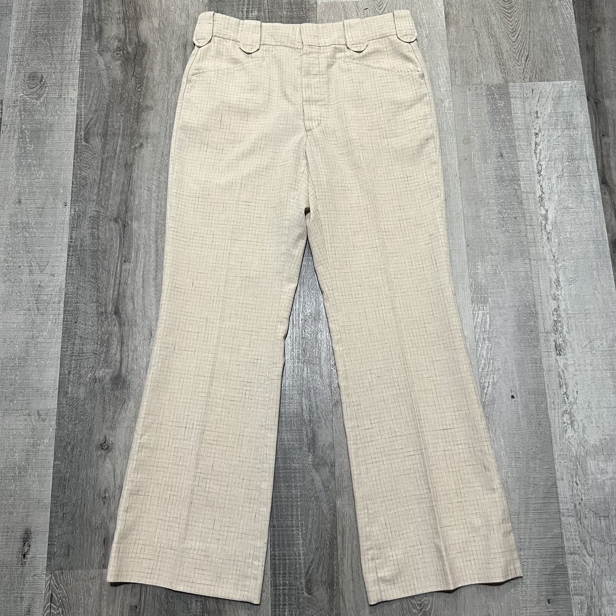 VTG 1970s Cream/Beige Disco Hippie Flared Grid Rockabilly