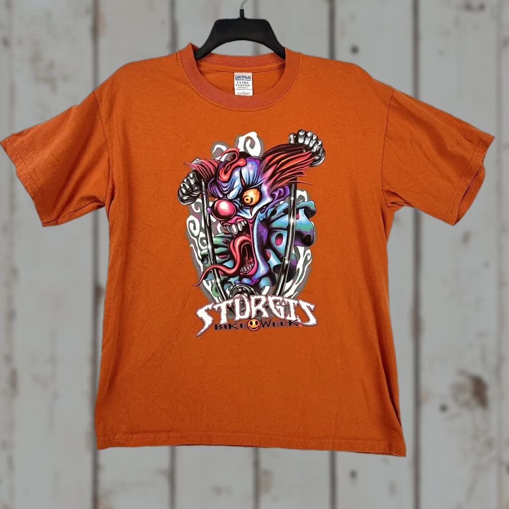 Gildan Sturgis Bike Week Shirt Mens Large Orange Clown Graphic Biker Event Tee Size US L / EU 52-54 / 3 - 1 Thumbnail