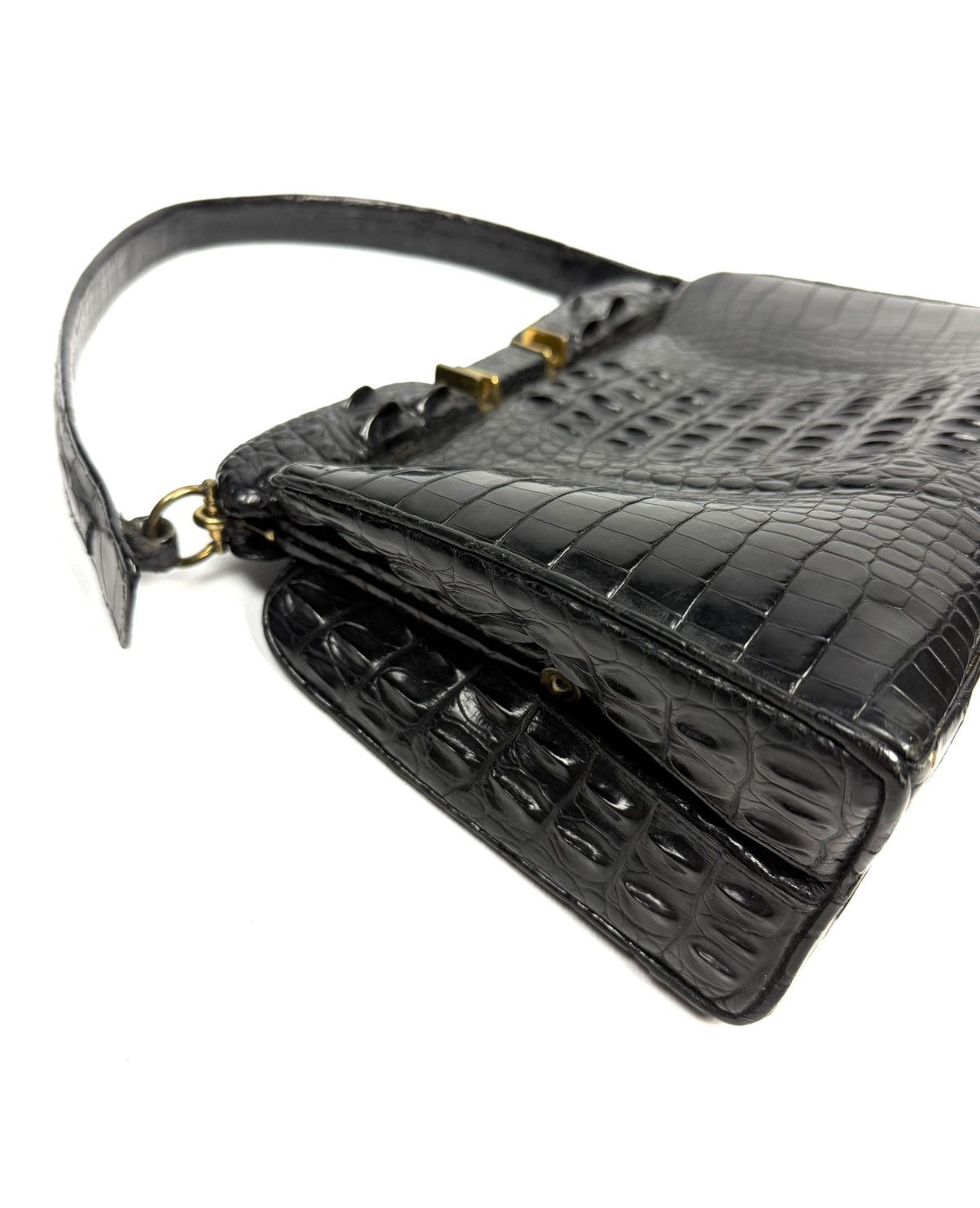 Vintage 1950-60s Genuine Crocodile Hornback Frame Top Handbag Exotic Size ONE SIZE - 14 Thumbnail