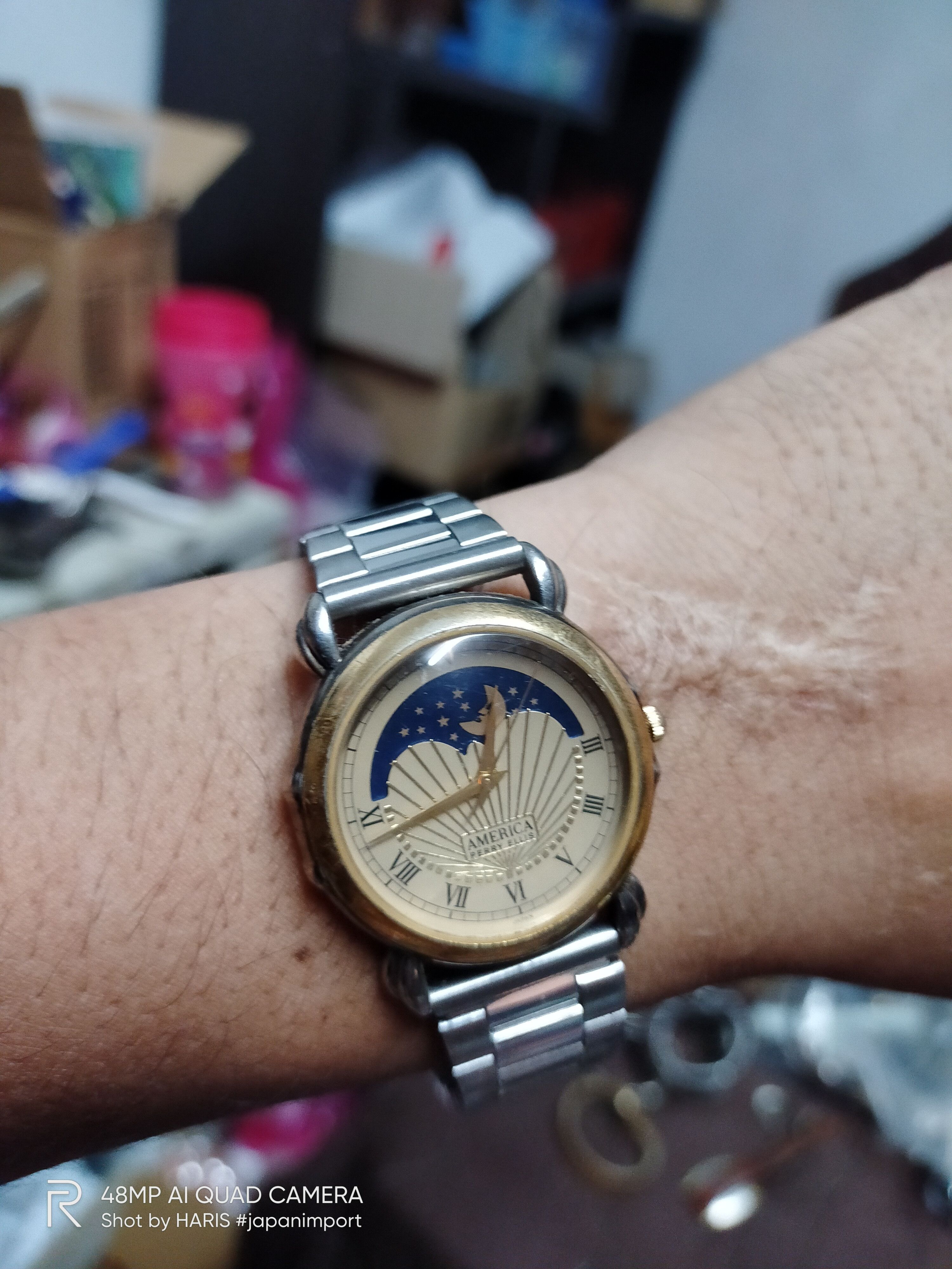 image of Vintage America Perry Ellis Retro Moon Phase Watch in Mix, Men's
