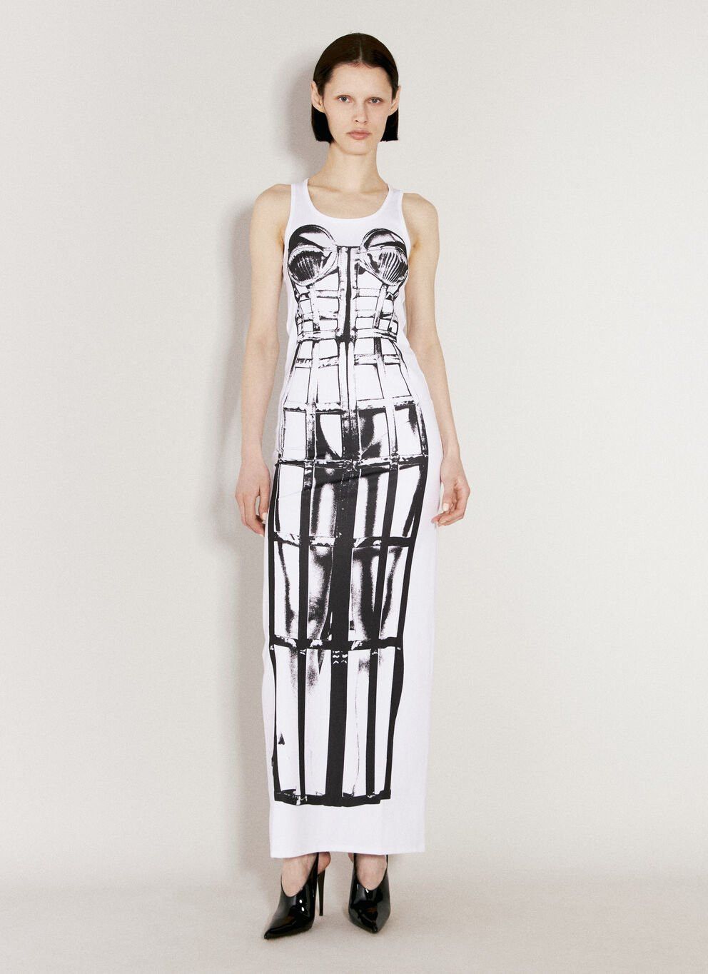 image of Jean Paul Gaultier Cage Trompe L'oeil Maxi Dress in White, Women's (Size Medium)