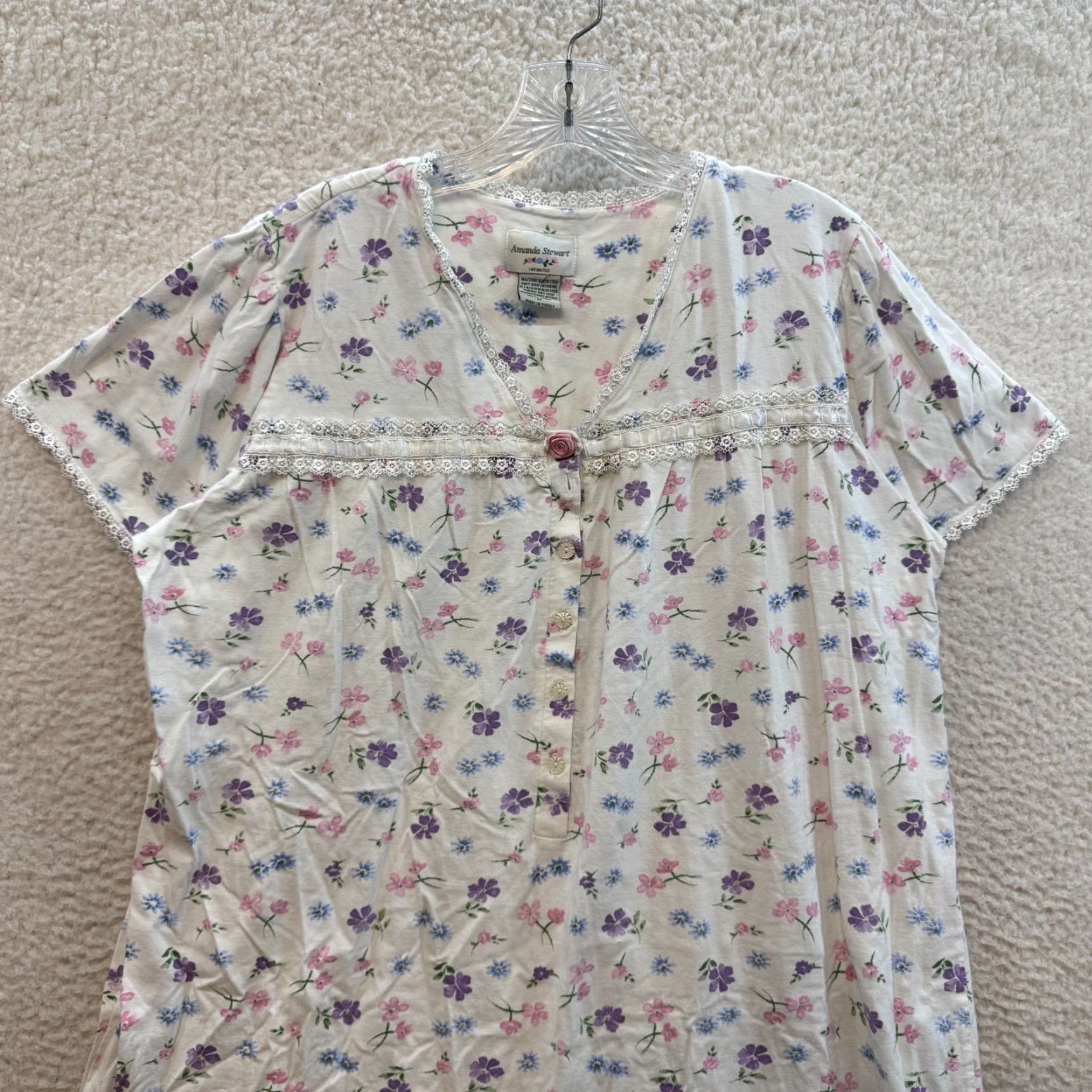 Vintage VINTAGE Amanda Stewart Nightgown Sleep Dress M White Floral Cottagecore Prairie Grandma Slip Edwardian Cotton Medium Women? Size M / US 6-8 / IT 42-44 - 3 Thumbnail