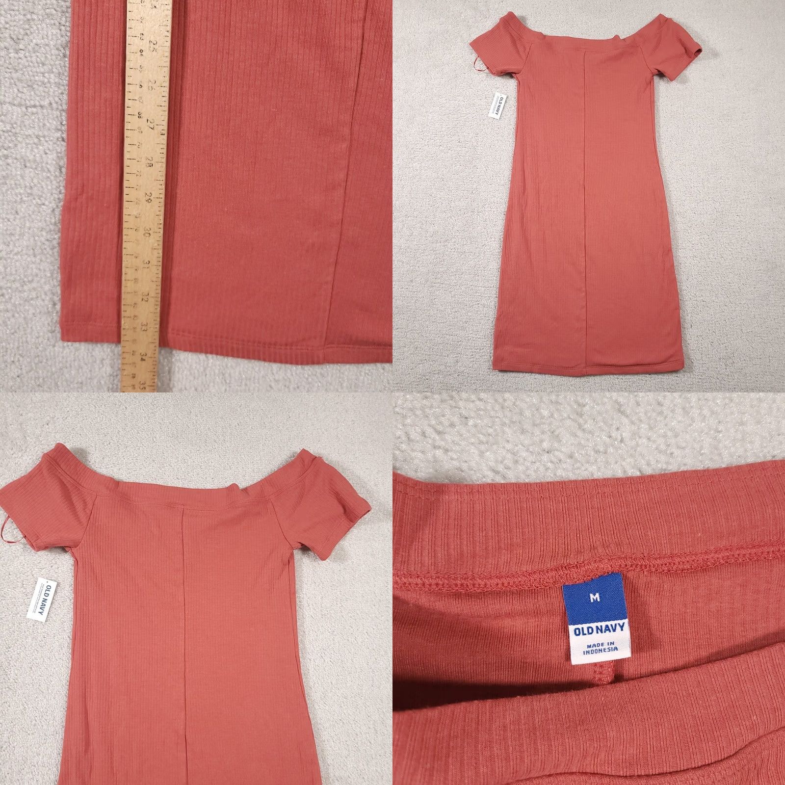 Old Navy Old Navy Mini Short Dress Women's M Mineral Rouge Off-Shoulder Ribbed Dress Short Sleeve Cotton Modal Spandex Knit Womens Modern Casual Planets? Size 32" / US 10 / IT 46 - 8 Thumbnail