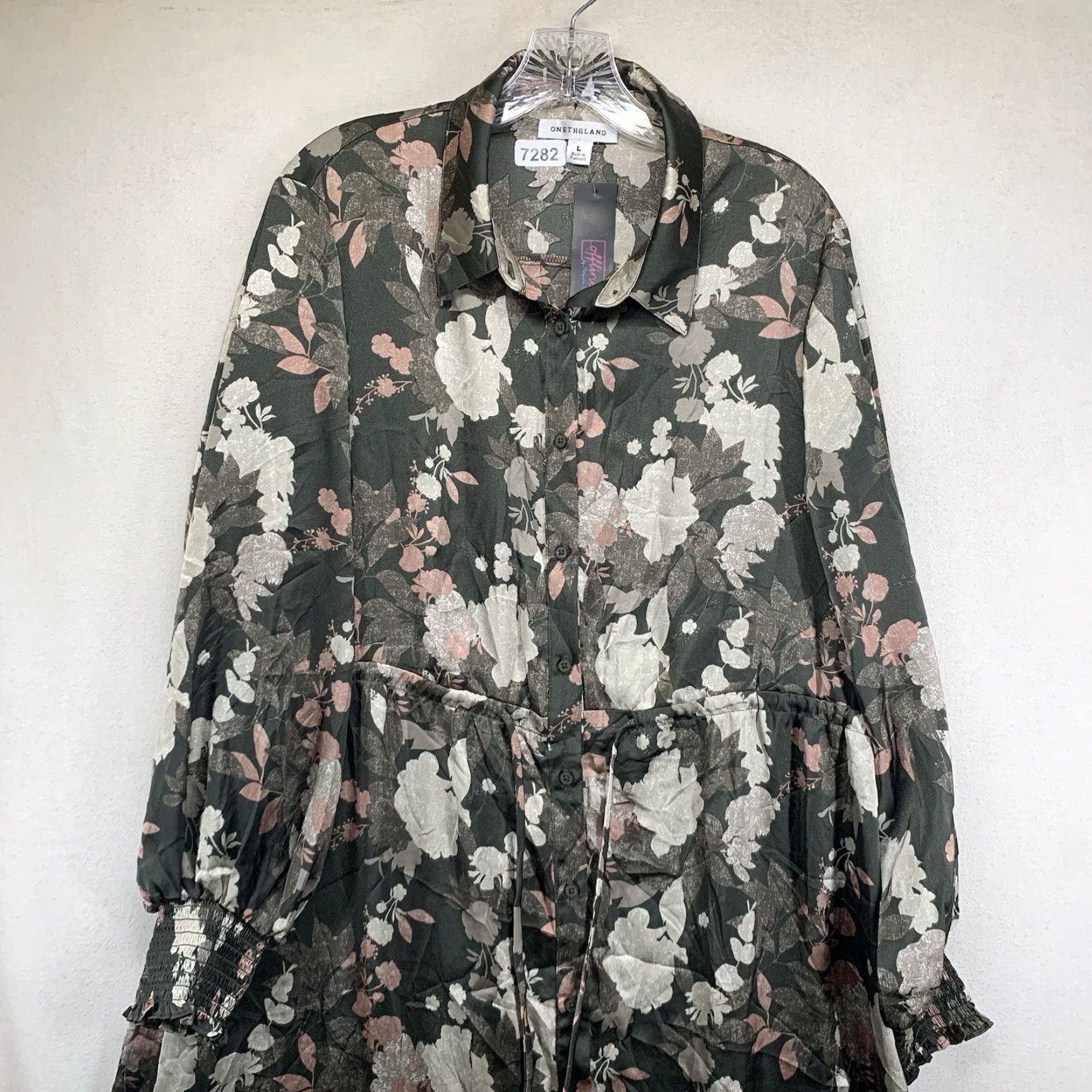 Vintage Women’s Large Dress Collared Button Front Metallic Gray Floral Whimsical Fairy Size L / US 10 / IT 46 - 4 Thumbnail