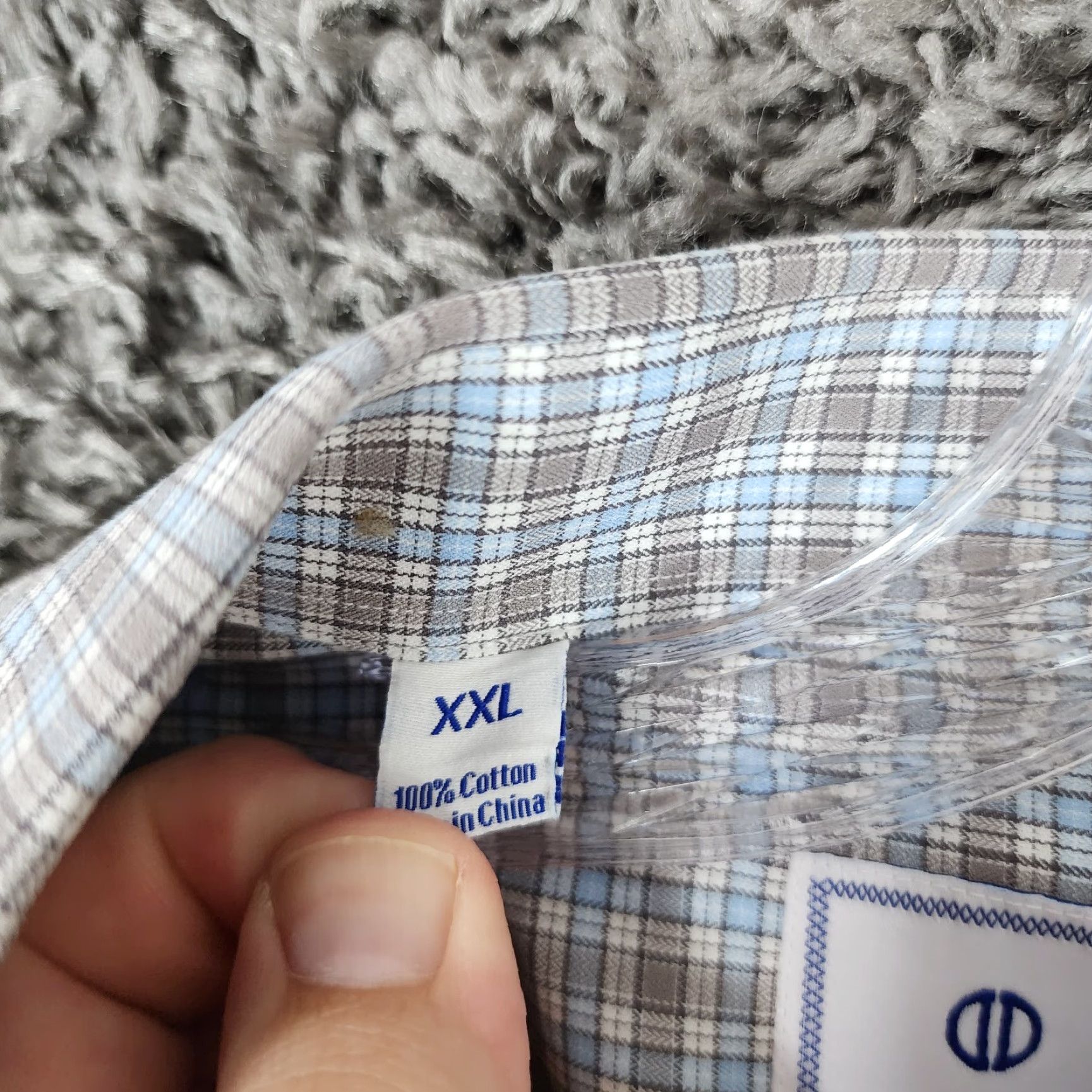 David Donahue DAVID DONAHUE Dress Shirt Mens Gray Blue Plaid Long Sleeve 2XL Cotton Shirt Size 2XL Mens Size 48R - 5 Thumbnail