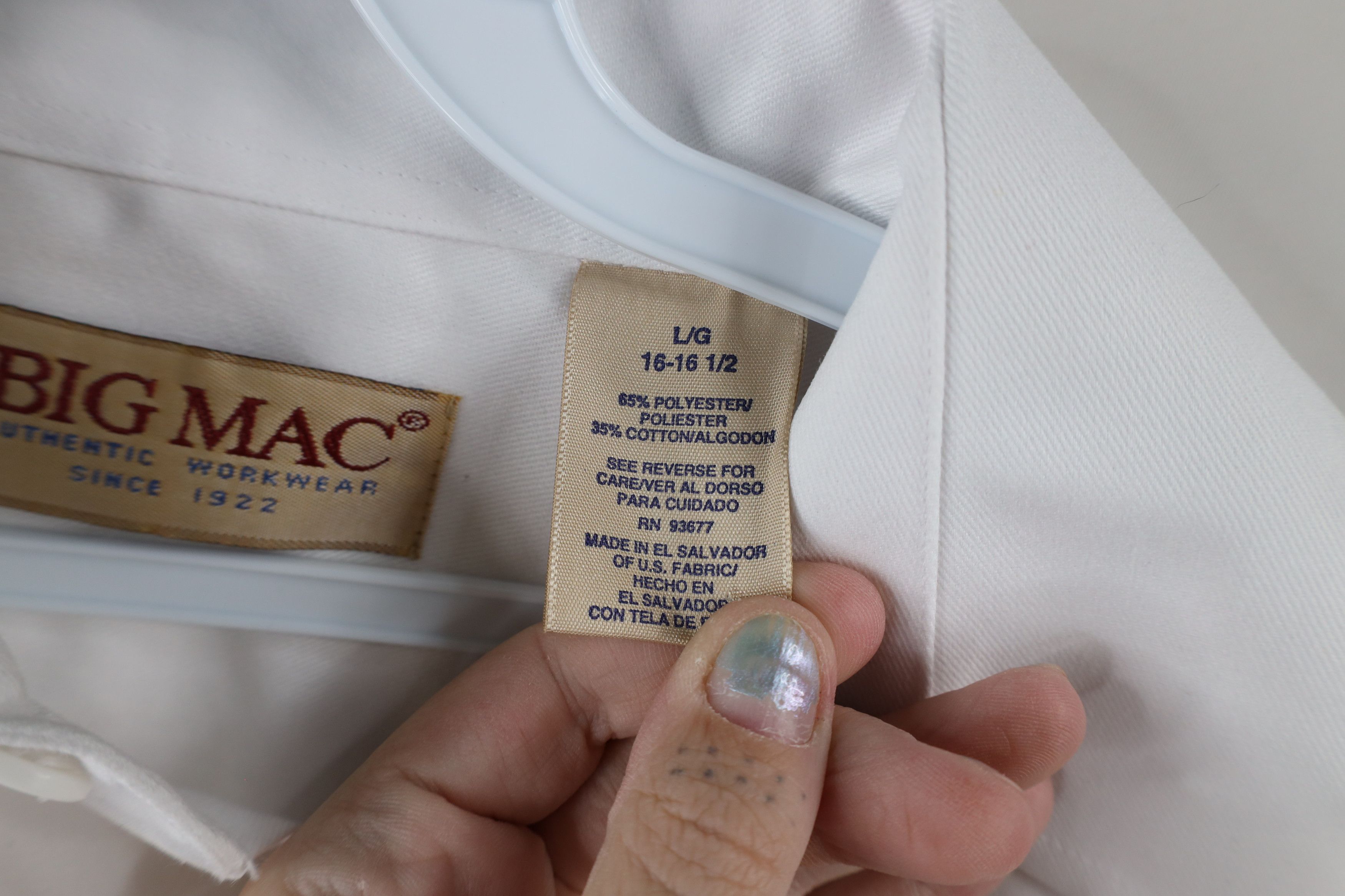 Big Mac × Vintage Vintage 90s Big Mac Blank Collared Work Button Shirt White Size US L / EU 52-54 / 3 - 7 Thumbnail