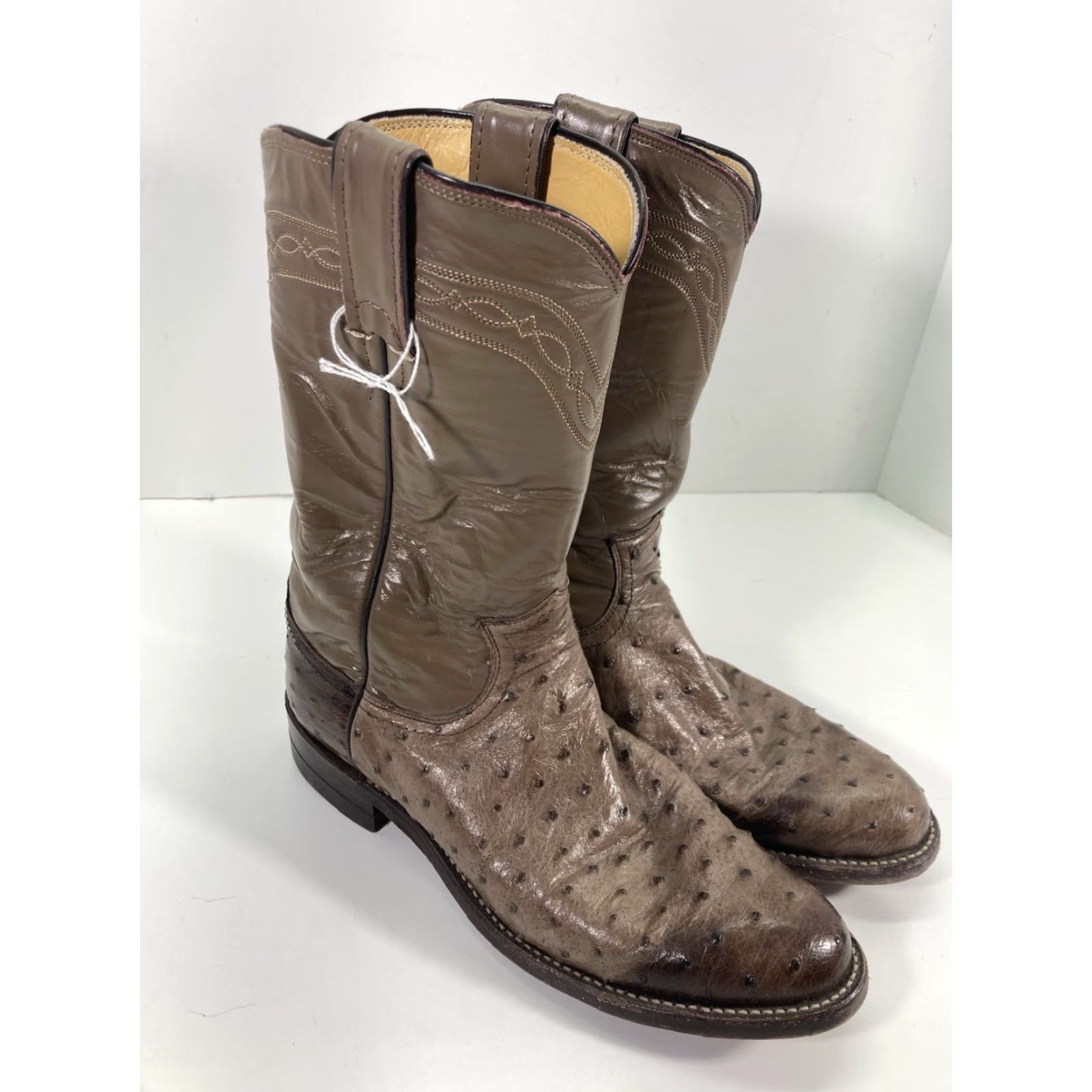 Justin Boots Justin Boots Women Full Quill Ostrich Size 6 Narrow Taupe Exotic Leather Y4283 Size US 6 / IT 36 - 2 Thumbnail