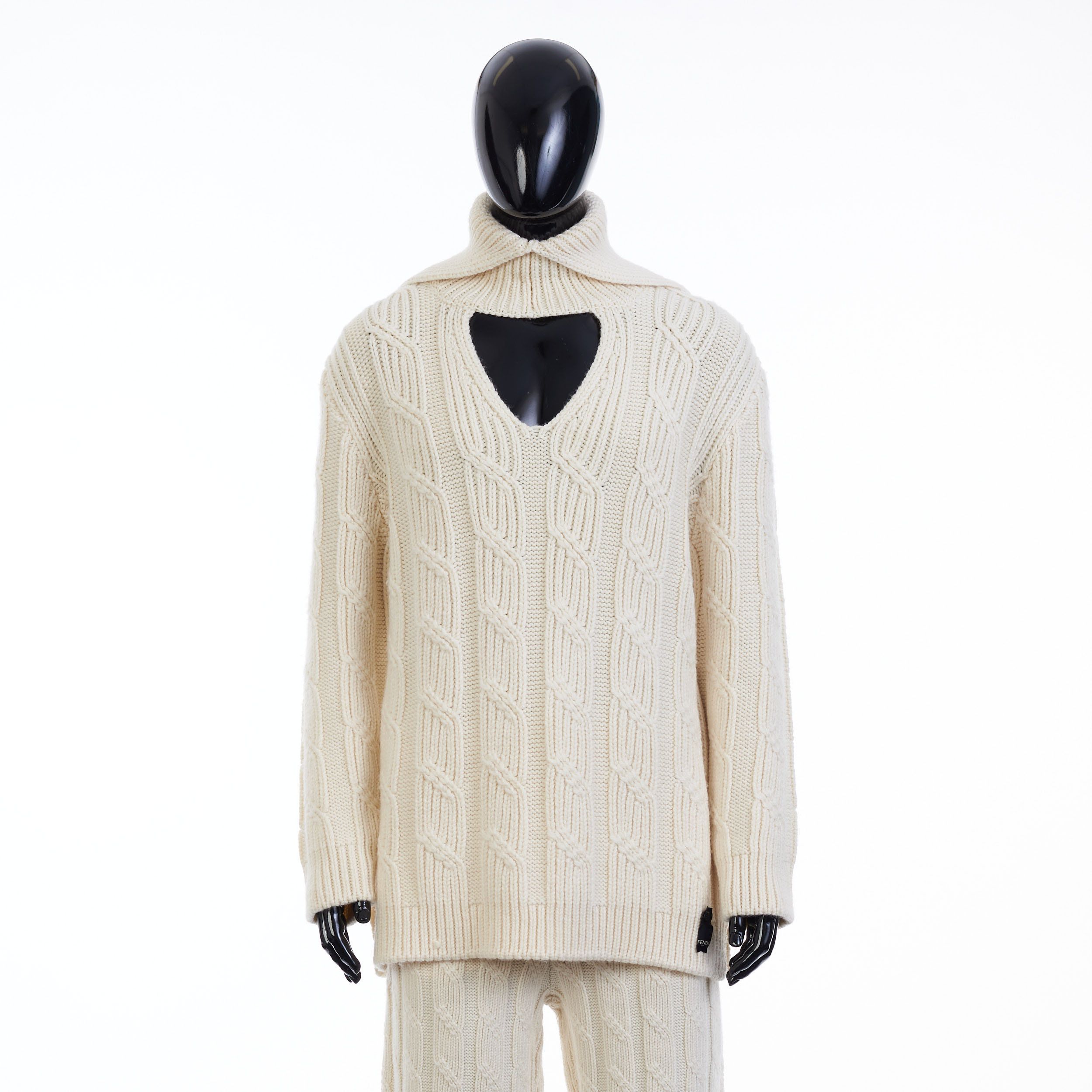 Fendi White High Neck Cable Knit Wool Pullover Size US S / EU 44-46 / 1 - 1 Thumbnail