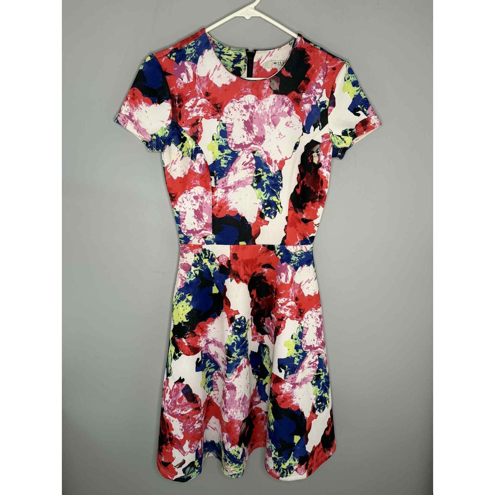 MILLY Milly Floral Fit & Flare Scuba Mini Dress Pink Women's 2 Size XS / US 0-2 / IT 36-38 - 3 Thumbnail