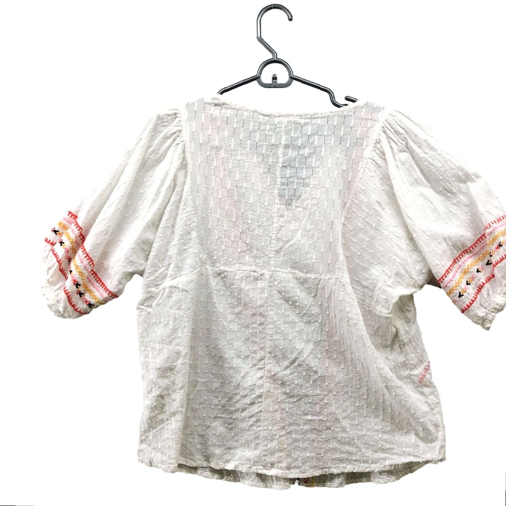 Vintage VINTAGE ACOS&A Women’s Cotton Embroidered Boho Blouse S Ivory V-Neck Short Sleeve Pullover Summer Beach Festival Size S / US 4 / IT 40 - 2 Thumbnail