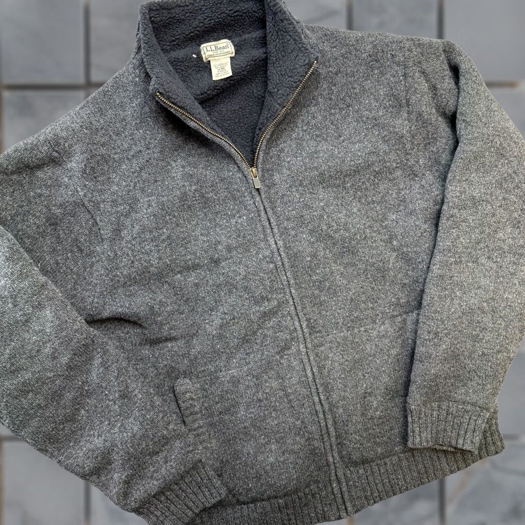 Vintage L.L. Bean Sweater Mens Medium Gray Full Zip Ragg Wool Lined Mock Neck Casual Workwear Knit Pattern: Solid Size US M / EU 48-50 / 2 - 1 Thumbnail
