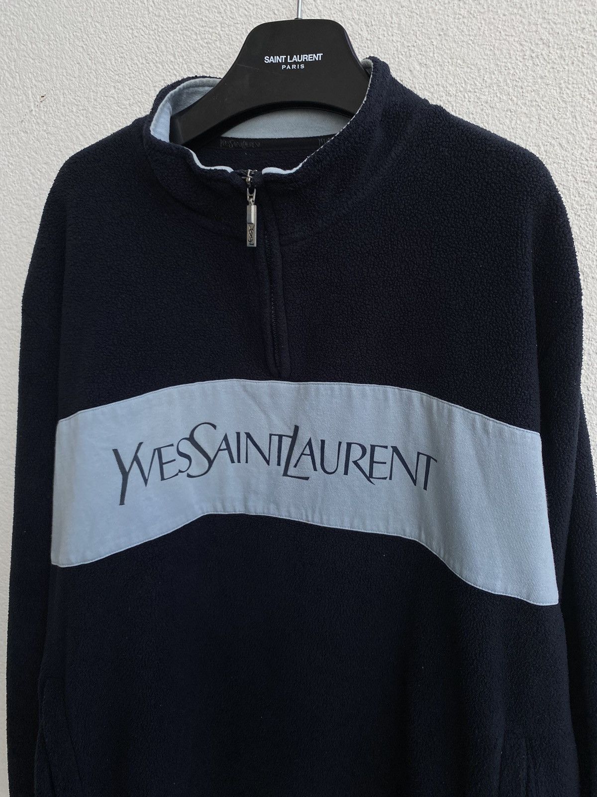 Yves Saint Laurent Fleece Big Logo YSL Sweatshirt 1/4 Zip YSL Sweater Size US XL / EU 56 / 4 - 11 Thumbnail