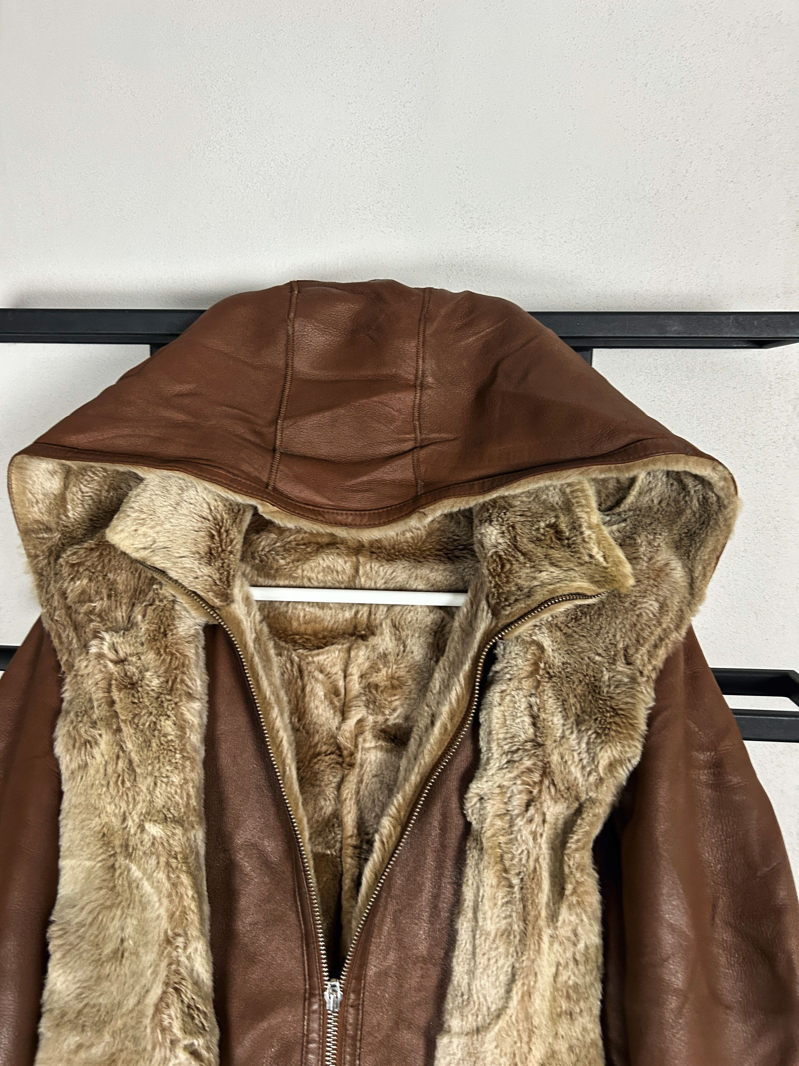 Japanese Brand Leather Shearling Jacket Brown Hooded Biker Y2K Grunge Core Size US S / EU 44-46 / 1 - 5 Thumbnail