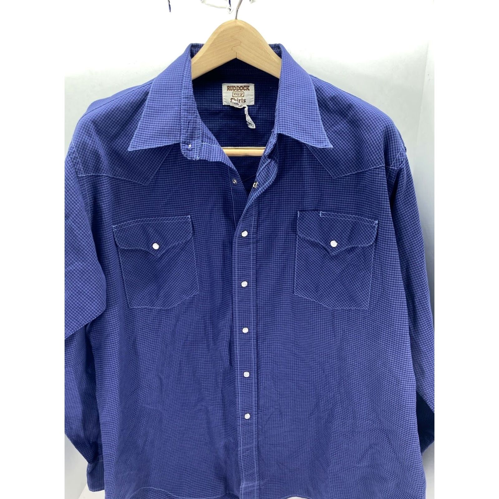 Vintage VINTAGE Ruddock Pearl Snap Shirt Men XL Blue Check Long Sleeve Western Rodeo Shirt Size US XL / EU 56 / 4 - 2 Thumbnail