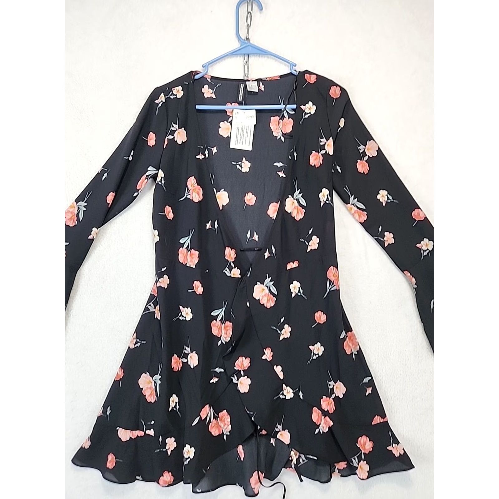 H&M H&M Divided Women's Size 0 Black Floral Open Tie Front Kimono Top Flowing Duster Shirt Womens Size XS / US 0-2 / IT 36-38 - 2 Thumbnail