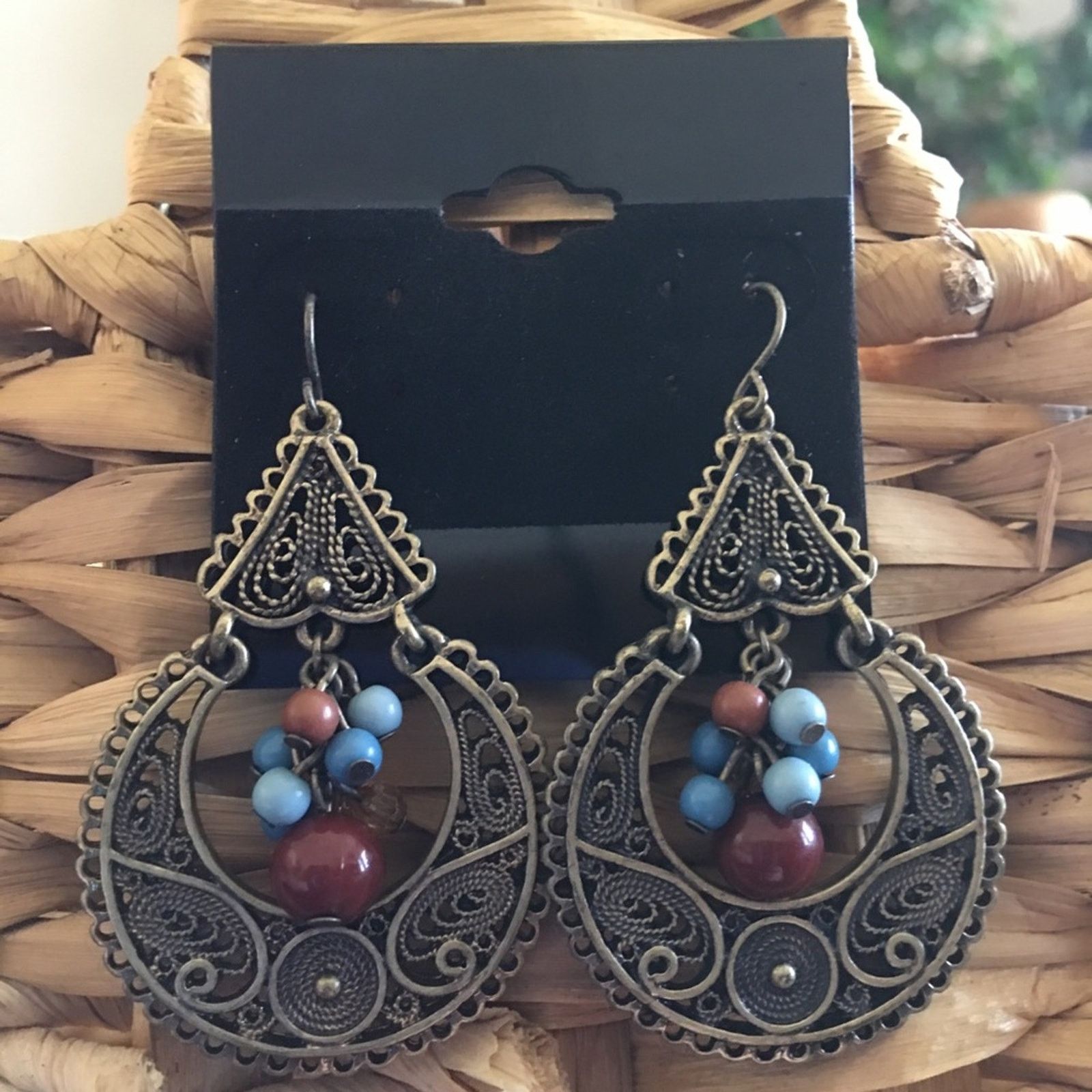 Jewelry Brass tone dangle bead fish hook earrings Size ONE SIZE - 1 Thumbnail