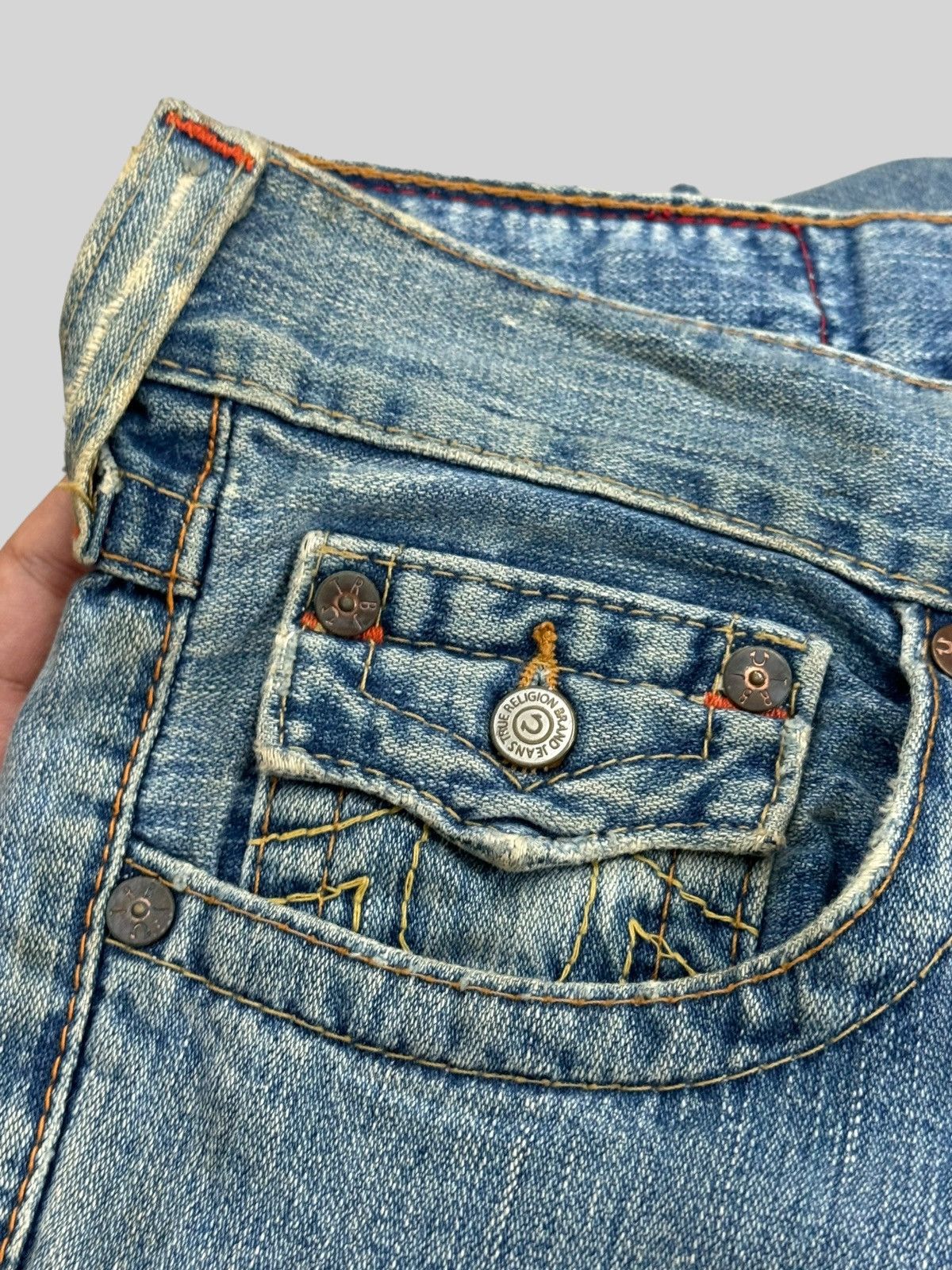 True Religion Vintage Flared TRUE RELIGION Distressed Acid Wash Denim Size US 31 - 11 Thumbnail