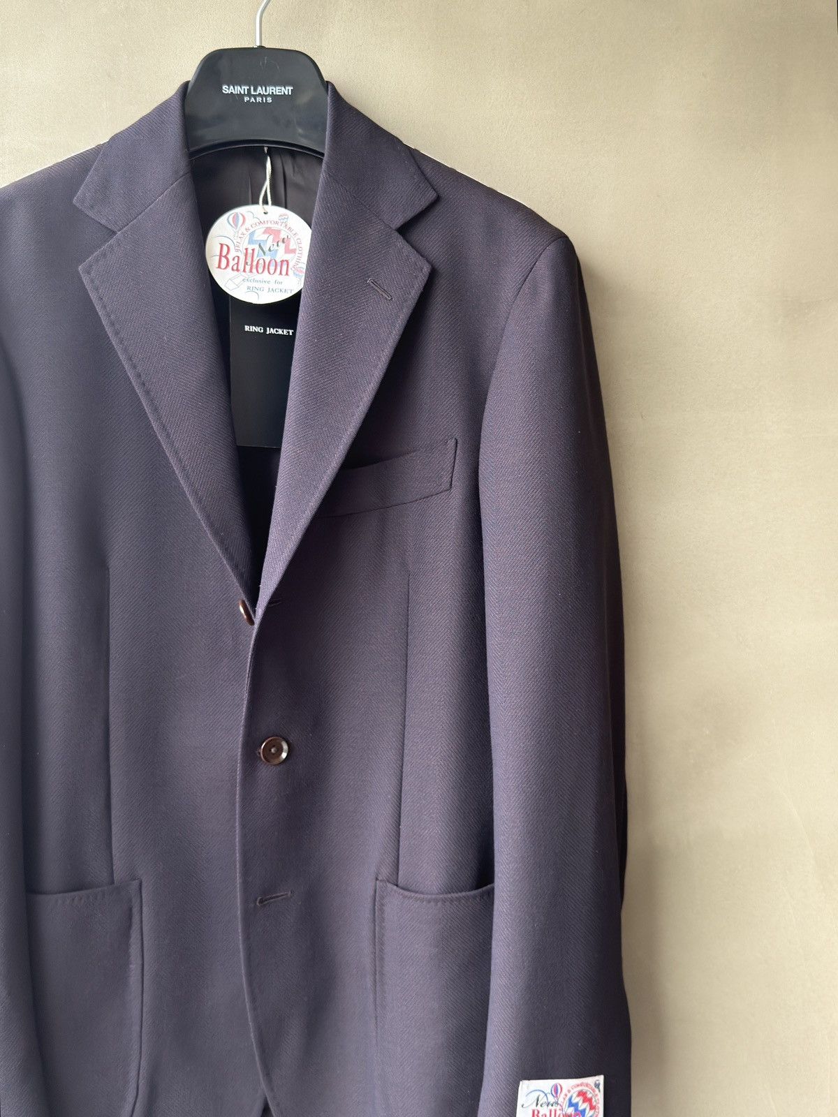 Ring Jacket Ring Jacket Mens Balloon Wool Japan Made 3 buttons Jacket Size 36R - 2 Thumbnail