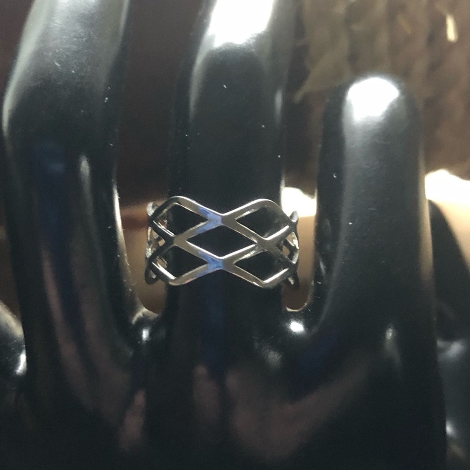 Jewelry Silver plated diamond cut out pattern adjustable band ring Size ONE SIZE - 7 Thumbnail