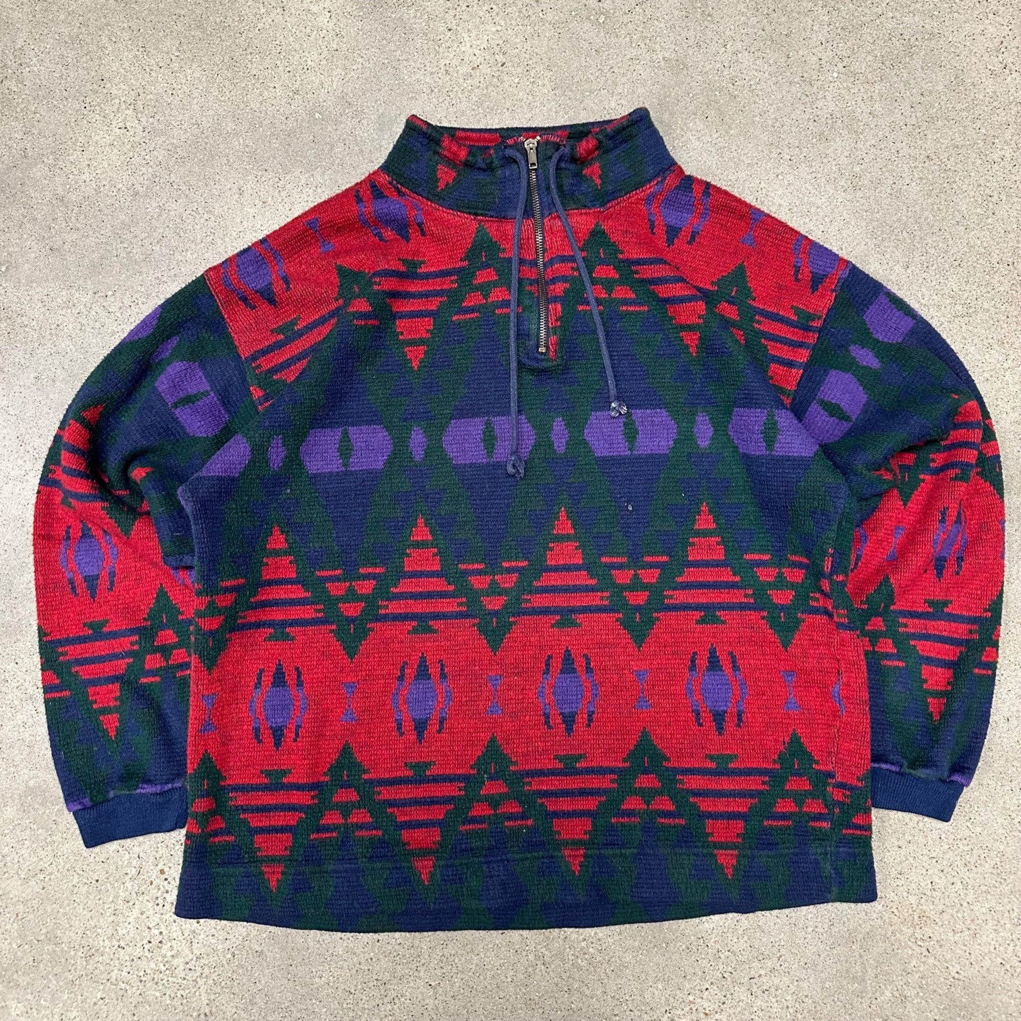 Vintage Vintage Unique Aztec Patterned Fleece Pullover Jacket Size US L / EU 52-54 / 3 - 1 Thumbnail