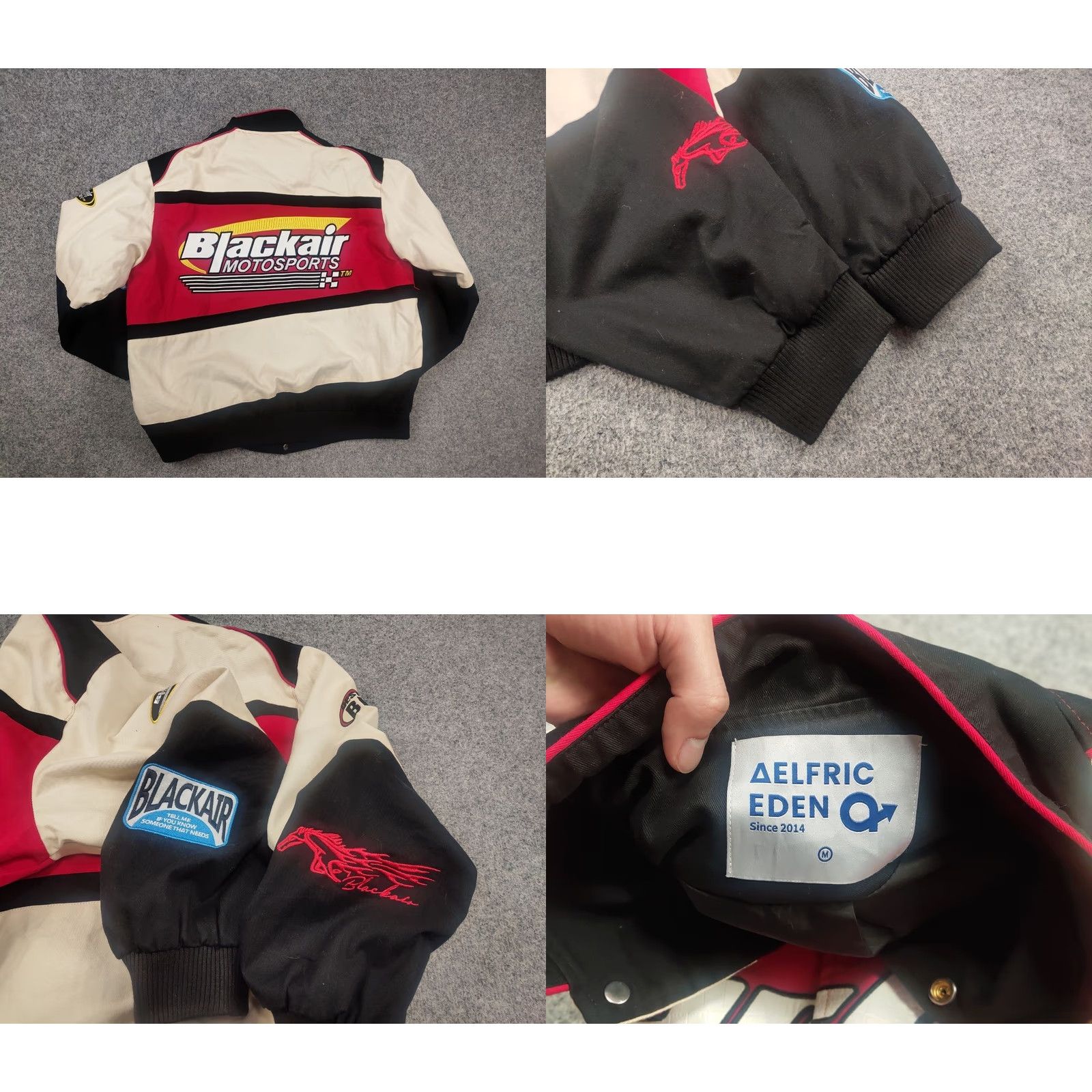 Vintage Aelfric Eden Blackair Motorsports Vintage Racing Bomber Jacket Logo Y2K Style Mens M Black Logo 90s Racing Jacket Size US M / EU 48-50 / 2 - 9 Thumbnail