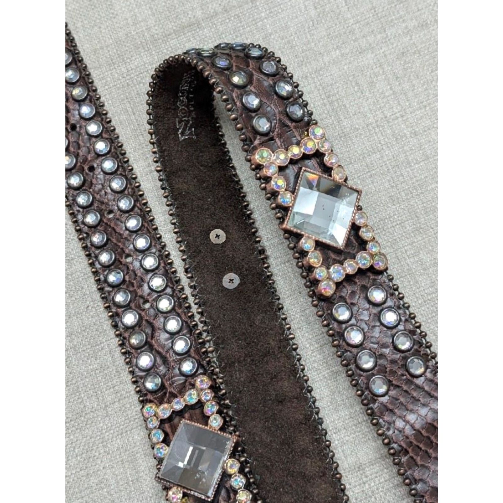 Vintage VINTAGE NOCONA belt Western Studded Rhinestone 38 Brown Leather Cowboys Rodeo Belt Mens Size 38 - 2 Thumbnail
