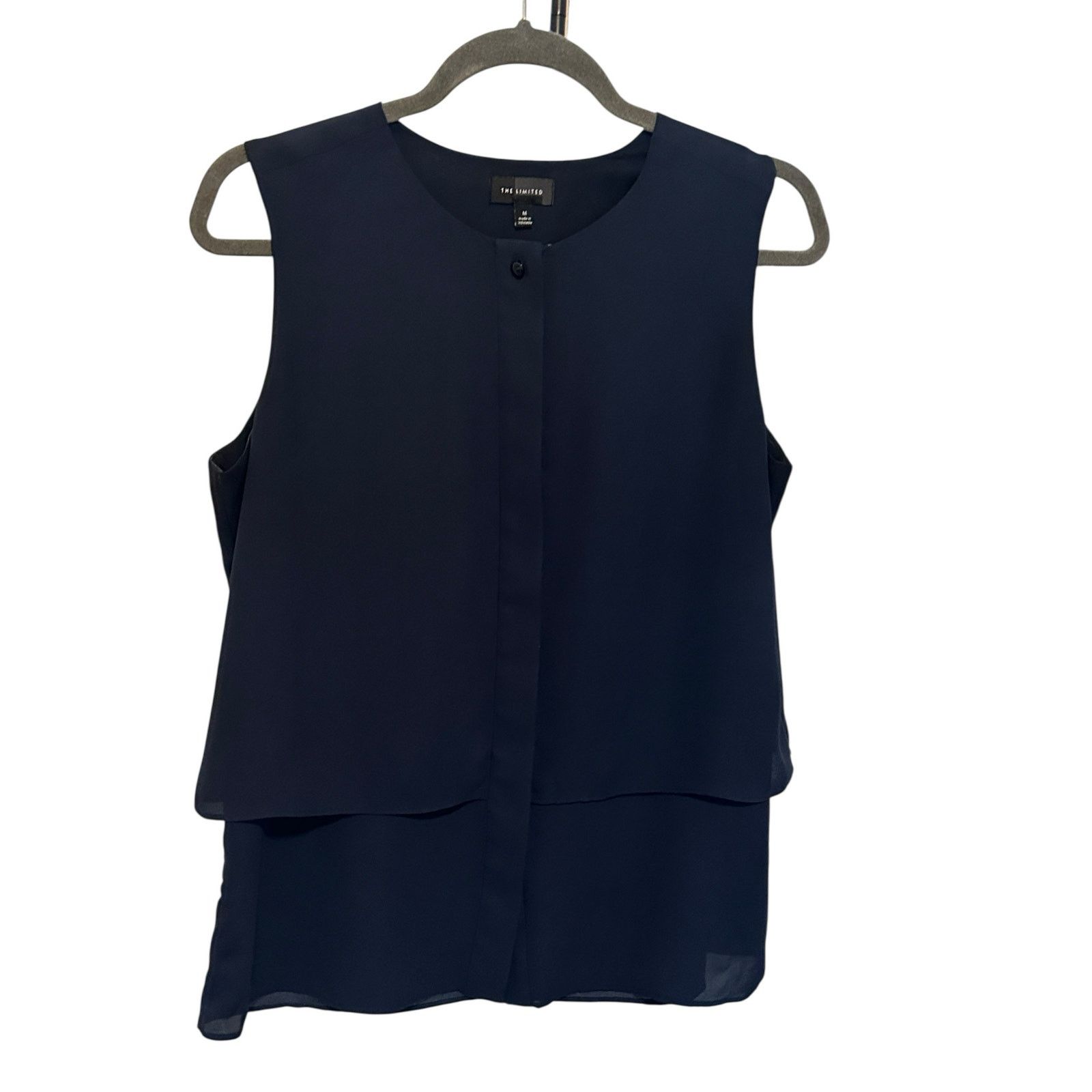 Other The Limited Navy Blue Button Sleeveless Layered Crew Blouse Size M / US 6-8 / IT 42-44 - 4 Thumbnail