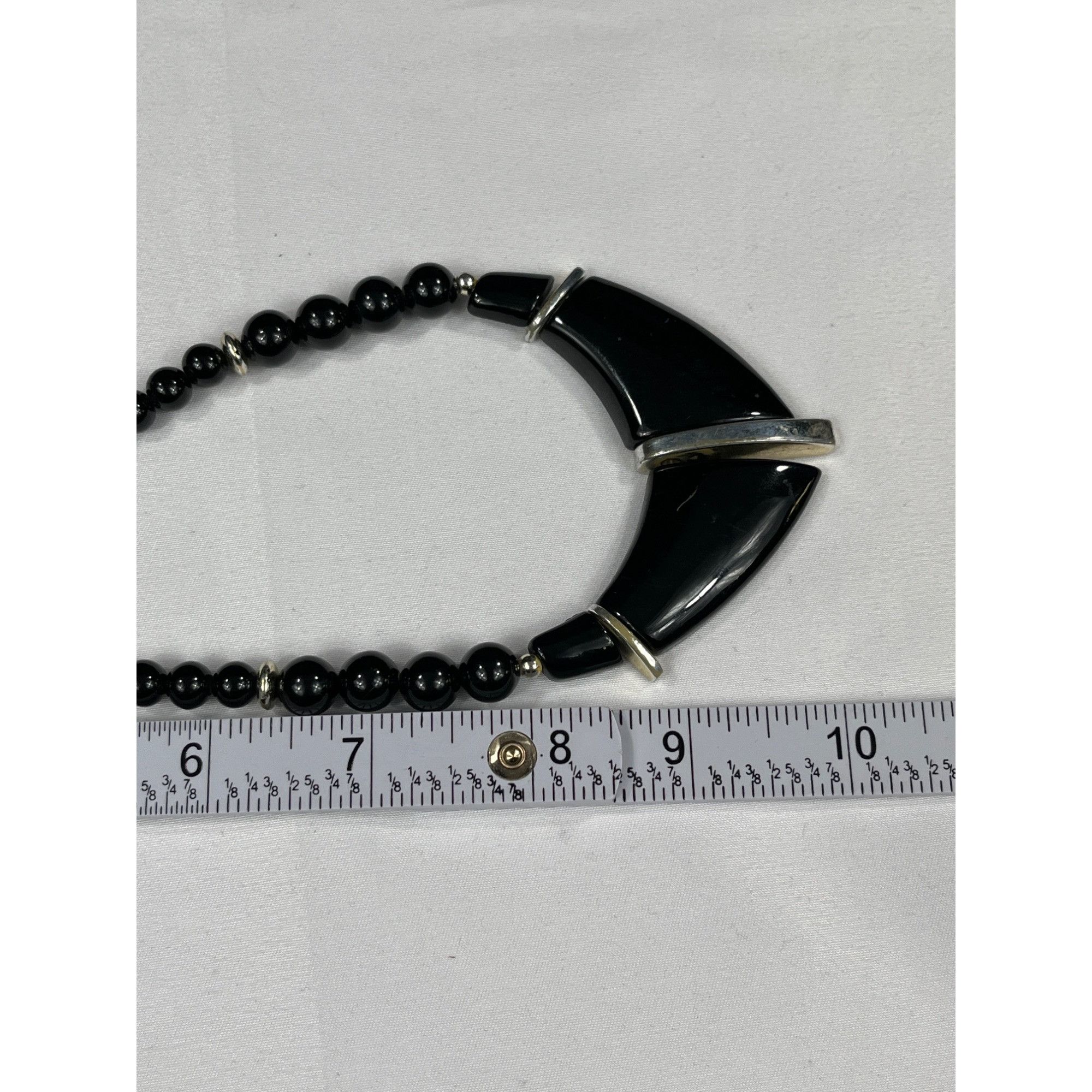 Vintage Womens SKU 7855 Black Beaded Necklace Geometric Bib like Pen Size ONE SIZE - 5 Thumbnail
