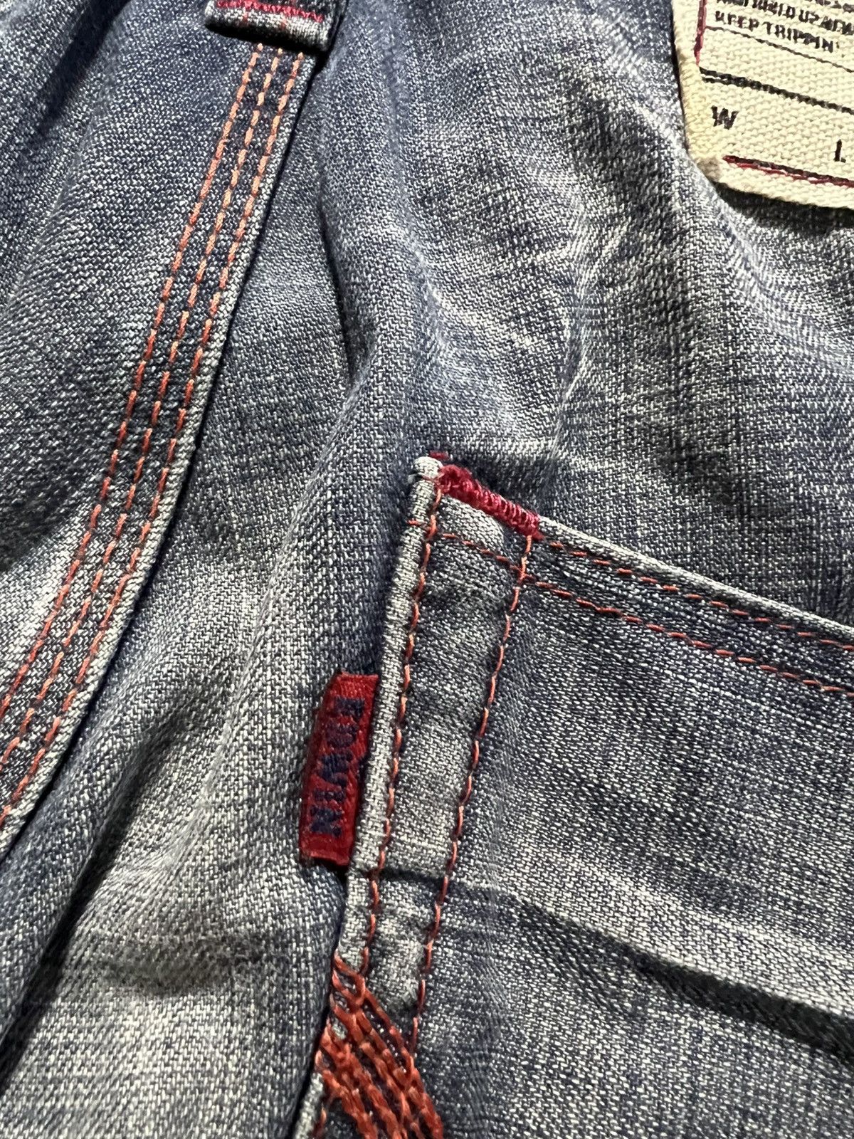 Edwin 💥Flare💥Vintage Edwin 503 Blue Trip Distress Jeans Size US 31 - 17 Thumbnail
