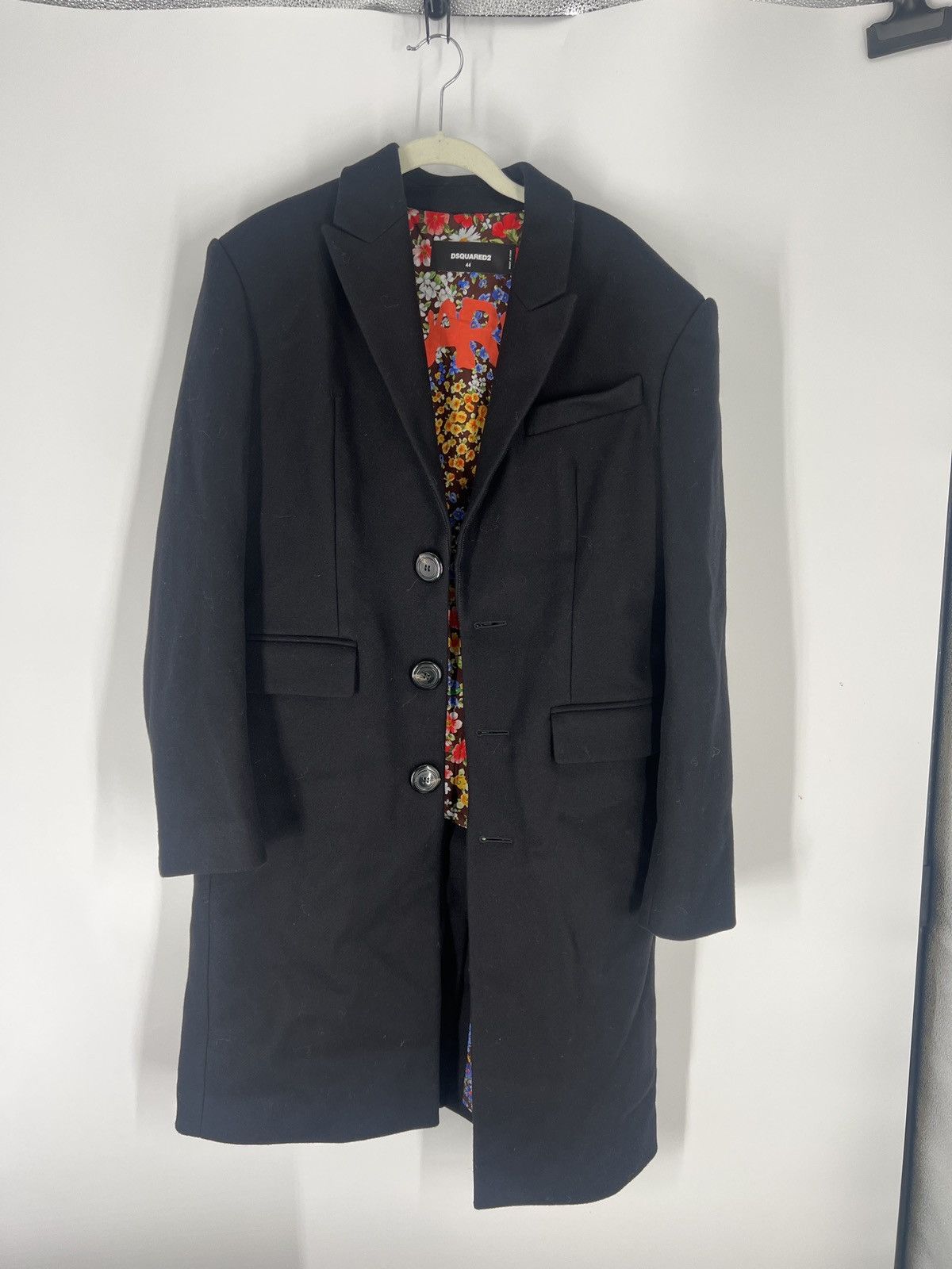 image of Dsquared2 Long Coat Floral Virgin Wool in Black, Men's (Size Small)