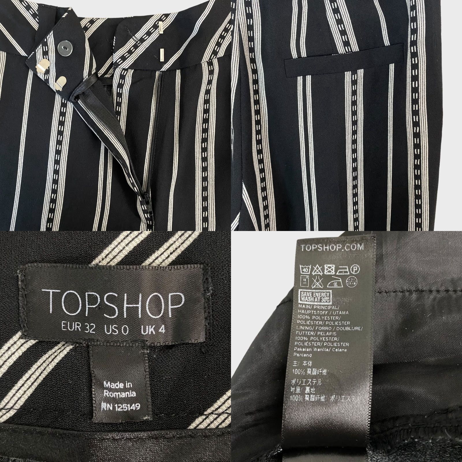 Zara Topshop Wide-Leg Trouser Pants Women's Size 0 Black White Striped High-Waisted Dress Pants Pants Women Black Striped Wide-Leg Topshop 0 Size 25" / US 0 / IT 36 - 8 Thumbnail