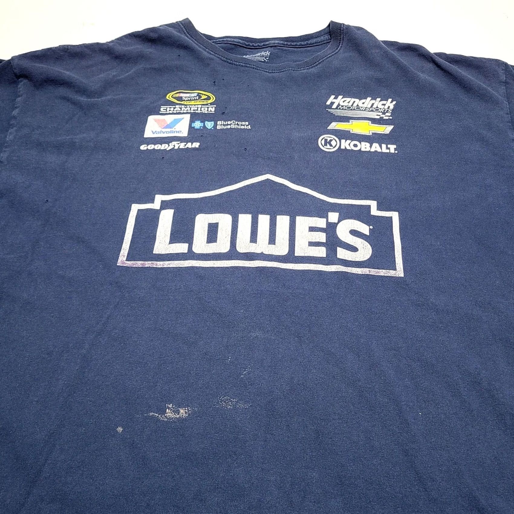 NASCAR Jimmie Johnson #48 Hendrick Motorsports Double-Sided T-Shirt 3XL Distressed Mens Blue Crew Neck Short Sleeve Nascar Size US XXL / EU 58 / 5 - 5 Thumbnail