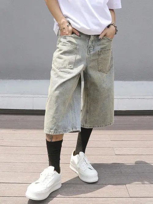 Japanese Brand × Vintage WASHED Y2K Vintage denim jorts shorts Size US 34 / EU 50 - 1 Thumbnail