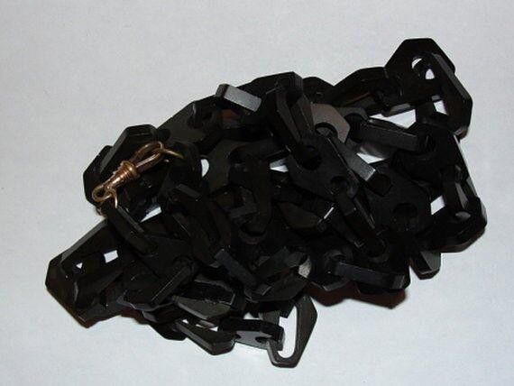 Handmade Flapper Vulcanite Chain Link Necklace Mourning Size ONE SIZE - 4 Thumbnail