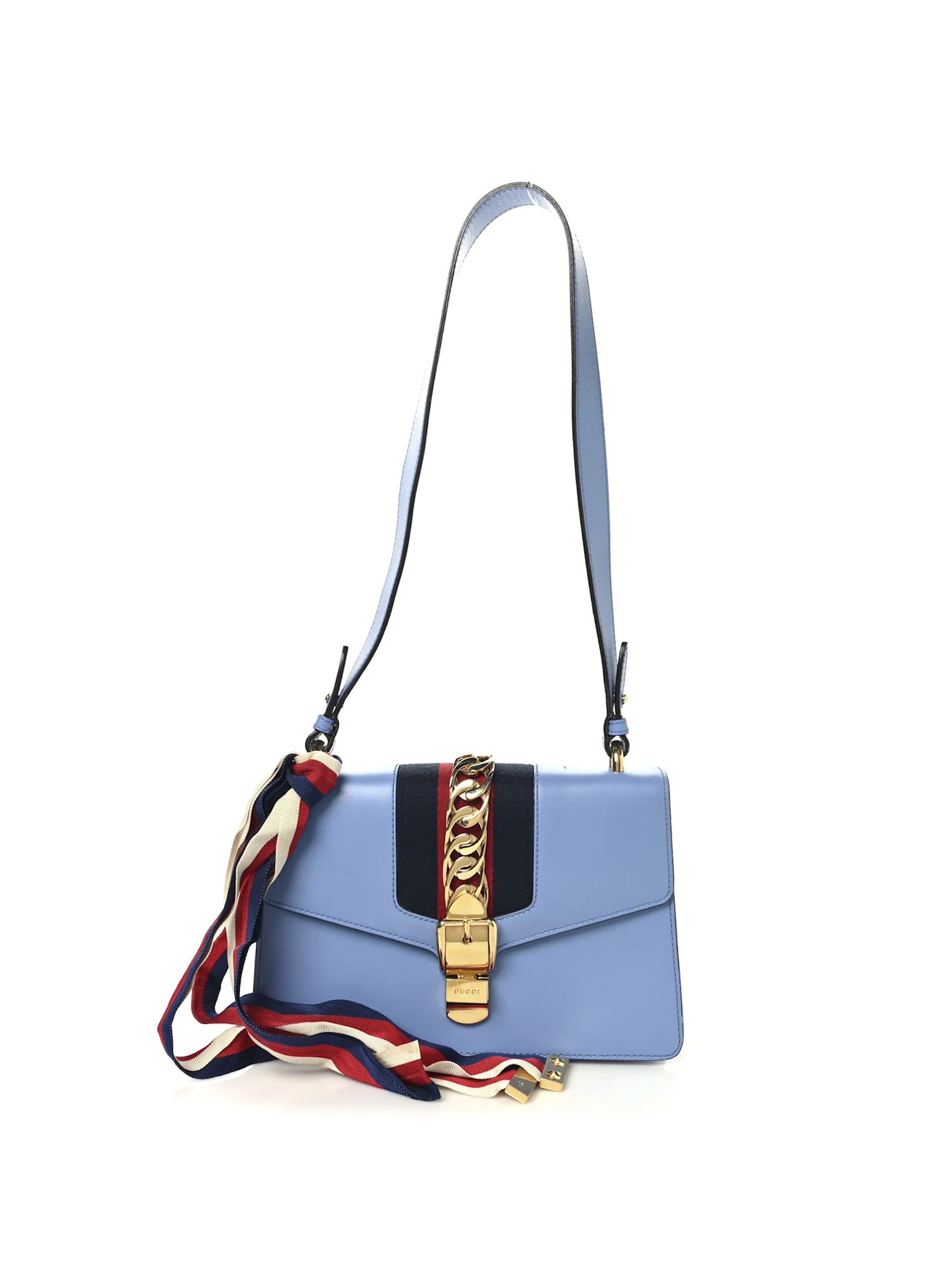 Gucci Gucci Blue Leather Small Sylvie Chain Shoulder Bag Size ONE SIZE - 1 Thumbnail