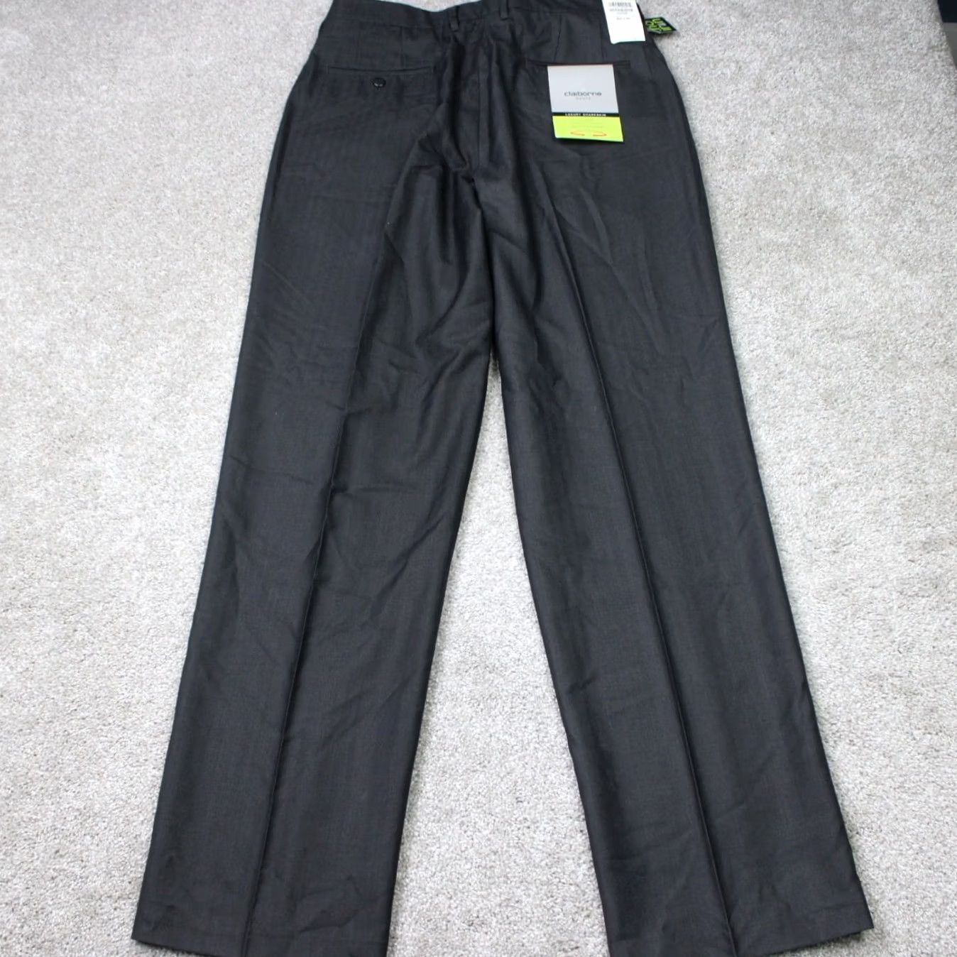 Liz Claiborne Claiborne Pants Mens 36 x 34 Black Pleated No Iron Sharkskin Dress Pants Regular Rise 10-12 In Cuffed Knit Linen Blend Wool Polyester Rayon Size US 36 / EU 52 - 5 Thumbnail