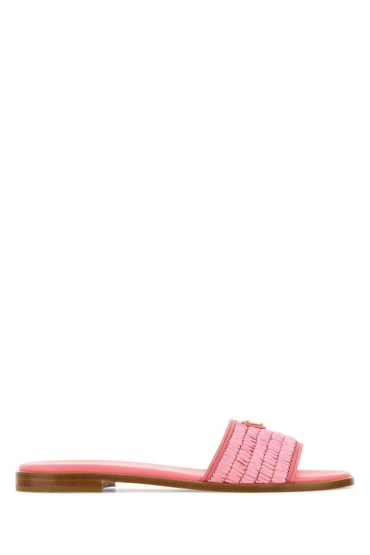 Prada Pink Raffia Slippers Size US 6 / IT 36 - 1 Thumbnail