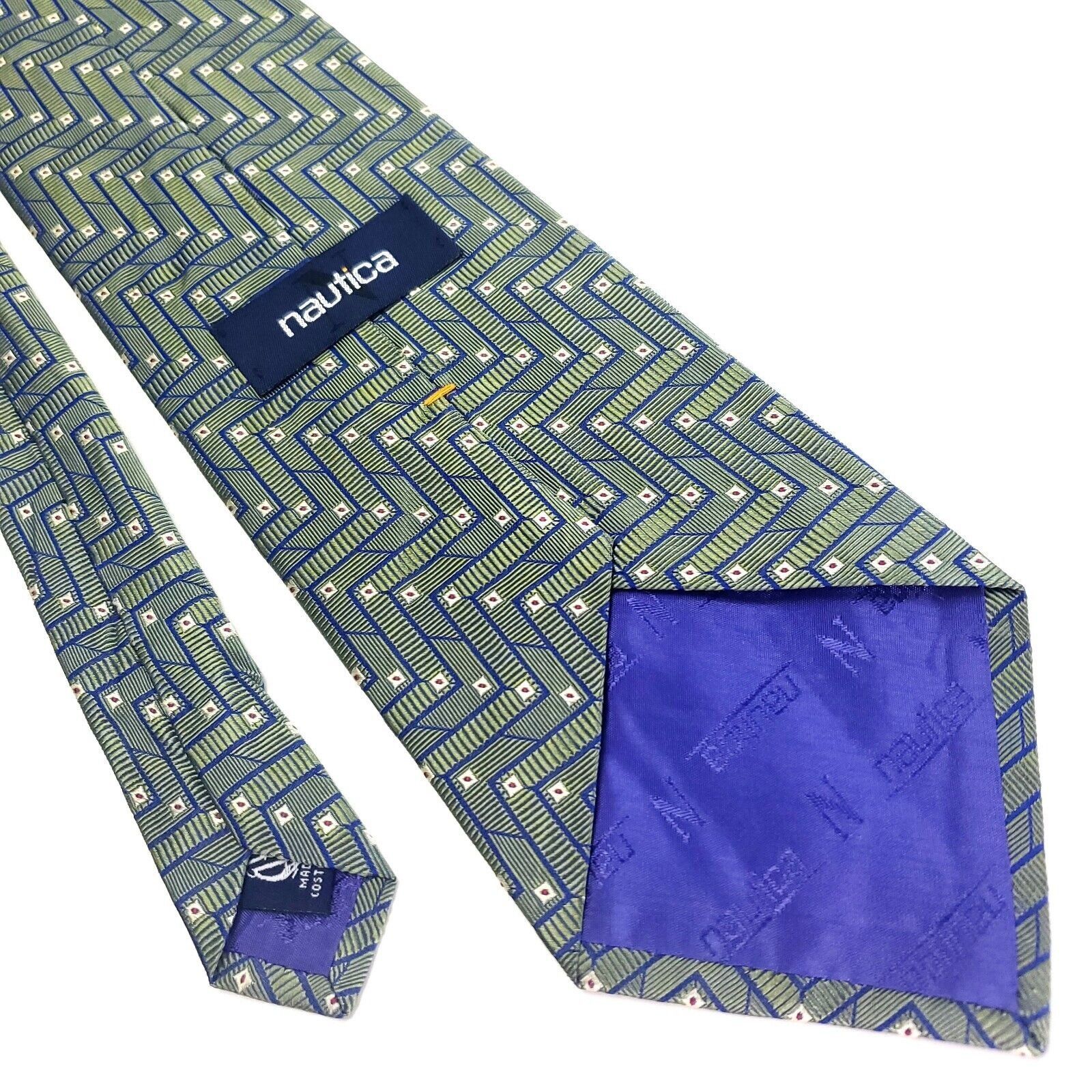 Nautica Nautica Green Silk Tie Woven Geometric Wide Size ONE SIZE - 3 Thumbnail
