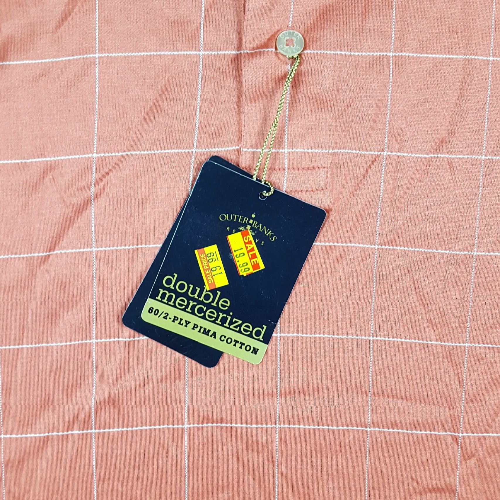 Vintage VINTAGE Outer Banks Salmon Pink Checked Golf Polo Shirt Men's Size Small Button Collar Preppy 90s Size 36R - 3 Thumbnail