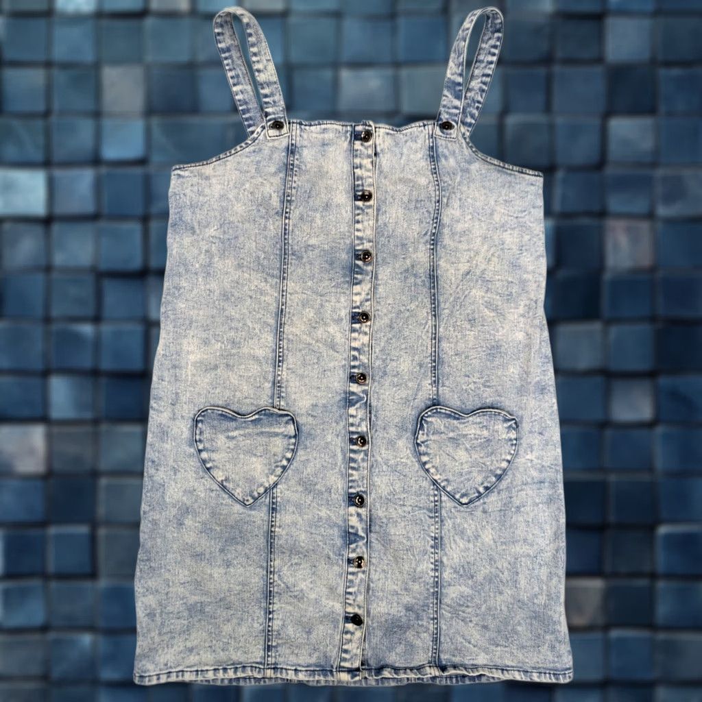 Hot Topic VINTAGE? No. BlackHeart Hot Topic Denim Overall Skirt Women XL Light Wash Button Long Skirt Size 40" / US 18 - 1 Thumbnail
